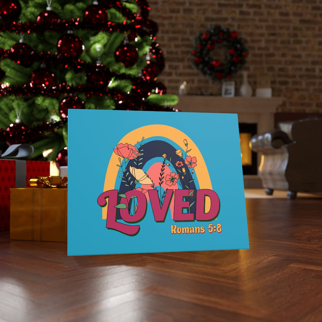 Scripture Walls Loved Romans 5:8 Red Turquoise Bible Verse Canvas Christian Wall Art Ready to Hang Unframed-Express Your Love Gifts