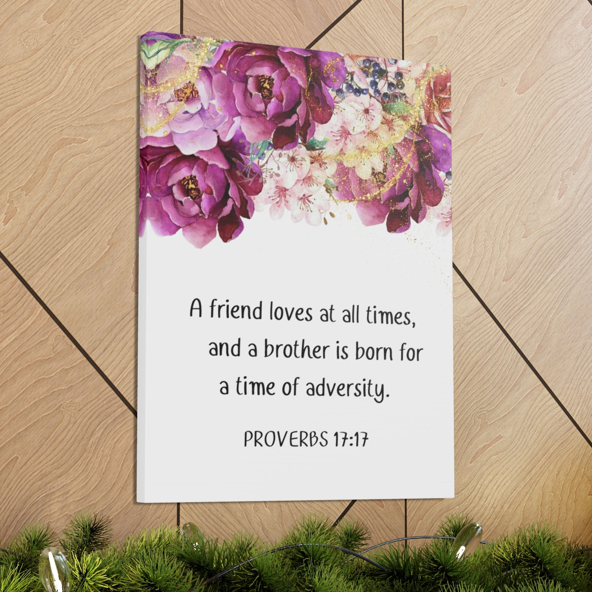 Scripture Walls Loves At All Times Proverbs 17:17 Purple Floral Bible Verse Canvas Christian Wall Art Ready to Hang Unframed-Express Your Love Gifts