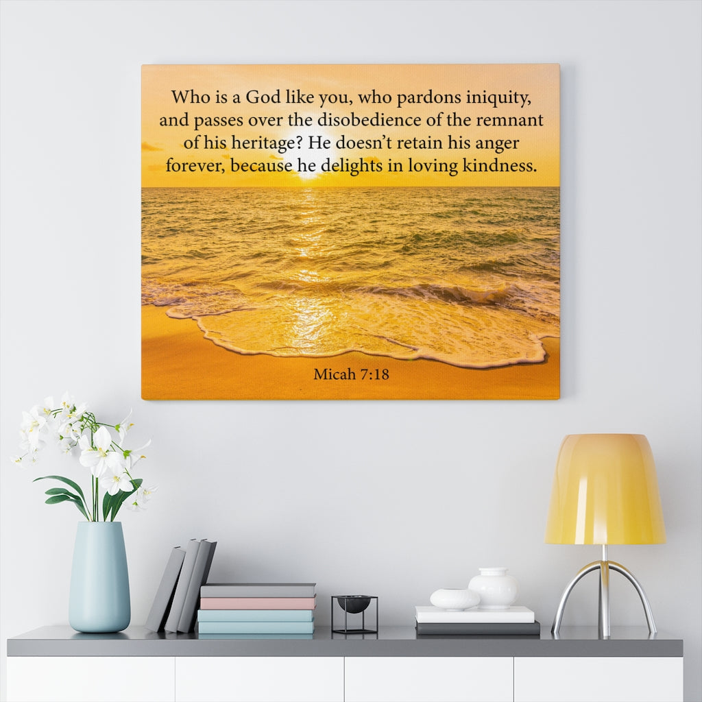 Scripture Walls Loving Kindness Micah 7:18 Bible Verse Canvas Christian Wall Art Ready to Hang Unframed-Express Your Love Gifts