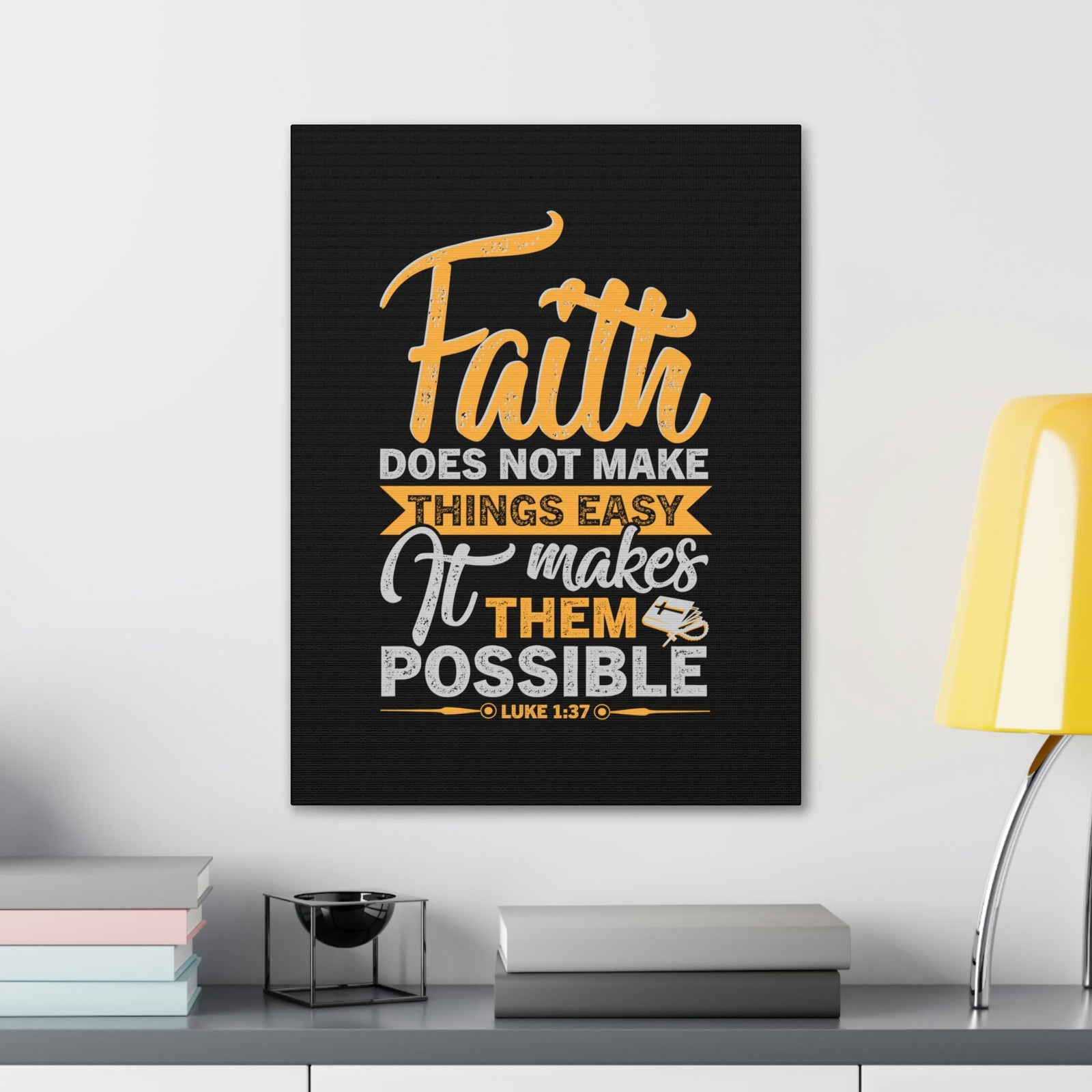 Scripture Walls Makes Them Possible Luke 1:37 Yellow Bible Verse Canvas Christian Wall Art Ready to Hang Unframed-Express Your Love Gifts