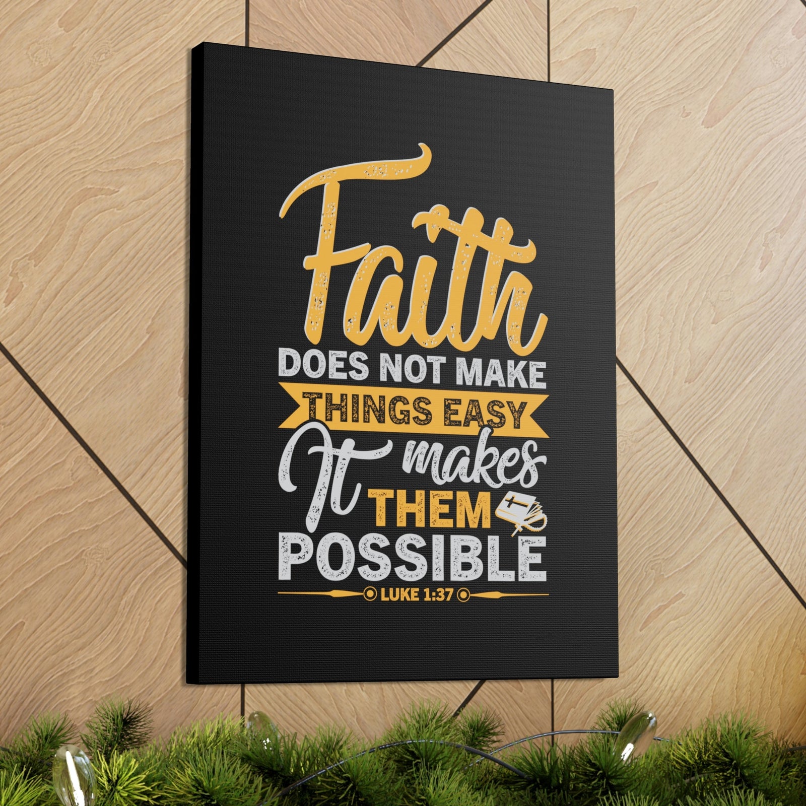 Scripture Walls Makes Them Possible Luke 1:37 Yellow Bible Verse Canvas Christian Wall Art Ready to Hang Unframed-Express Your Love Gifts