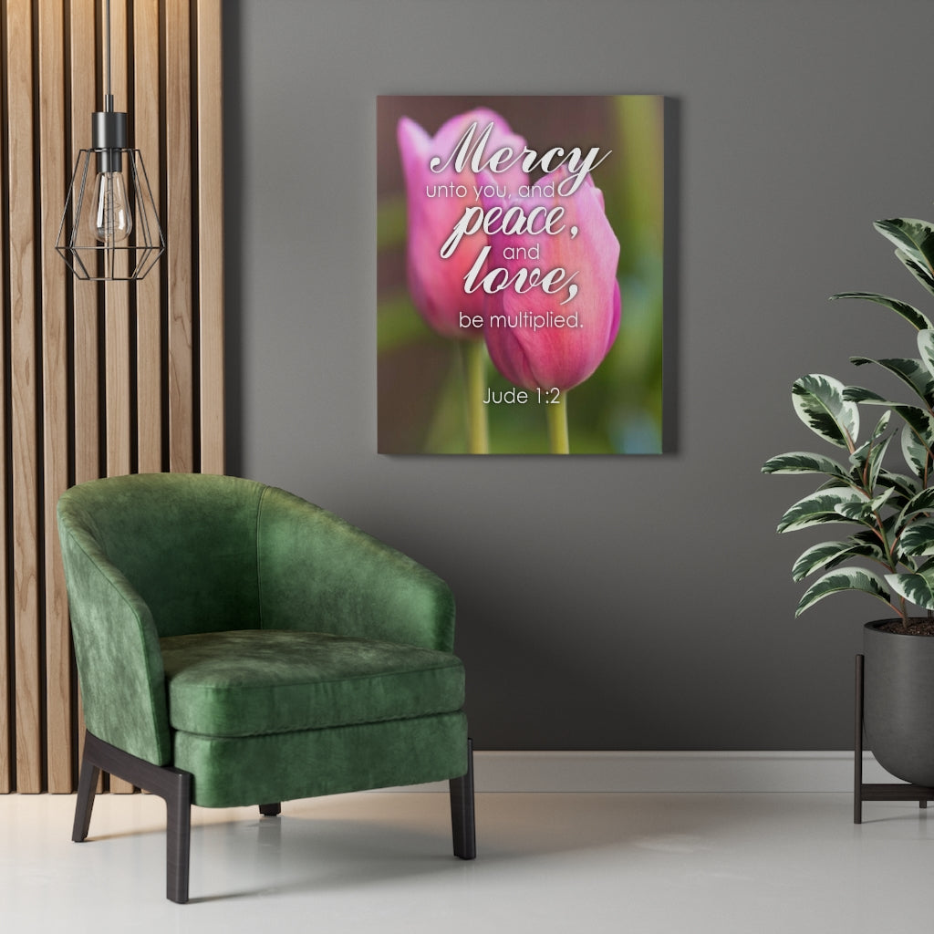Scripture Walls Mercy Peace Love Jude 1:2 Bible Verse Canvas Christian Wall Art Ready to Hang Unframed-Express Your Love Gifts
