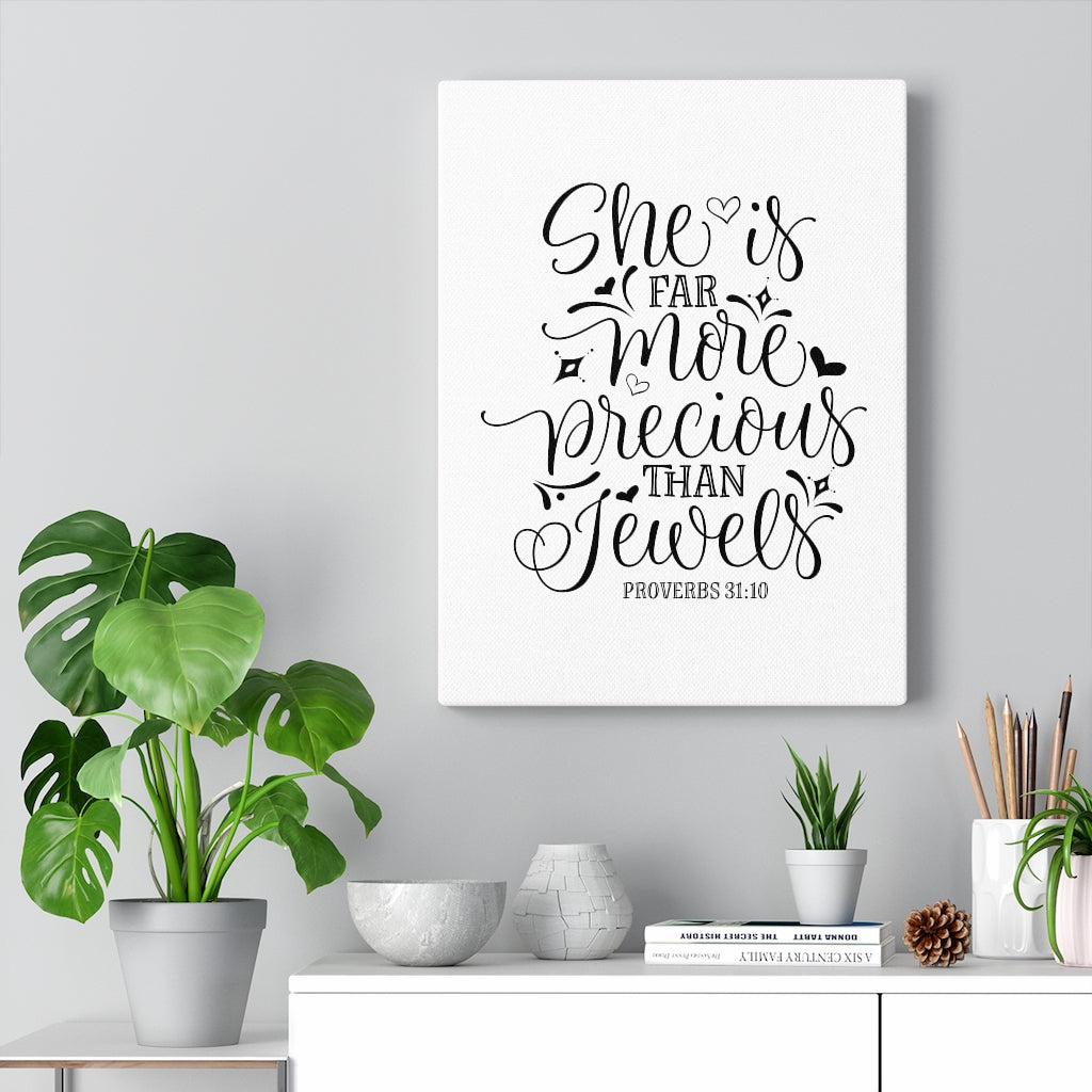 Scripture Walls More Precious Than Jewels Proverbs 31:10 Bible Verse Canvas Christian Wall Art Ready to Hang Unframed-Express Your Love Gifts