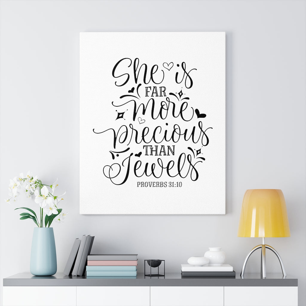 Scripture Walls More Precious Than Jewels Proverbs 31:10 Bible Verse Canvas Christian Wall Art Ready to Hang Unframed-Express Your Love Gifts