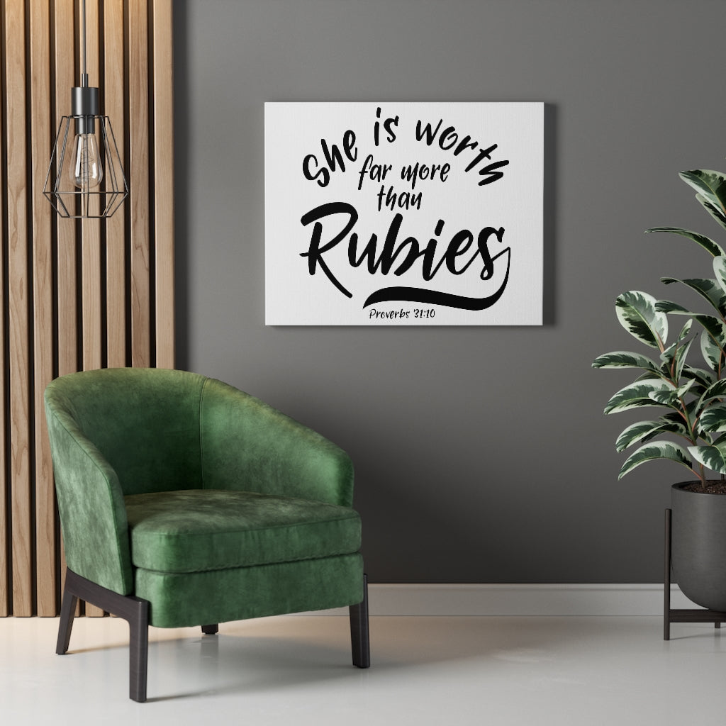 Scripture Walls More Than Rubies Proverbs 31:10 Bible Verse Canvas Christian Wall Art Ready to Hang Unframed-Express Your Love Gifts