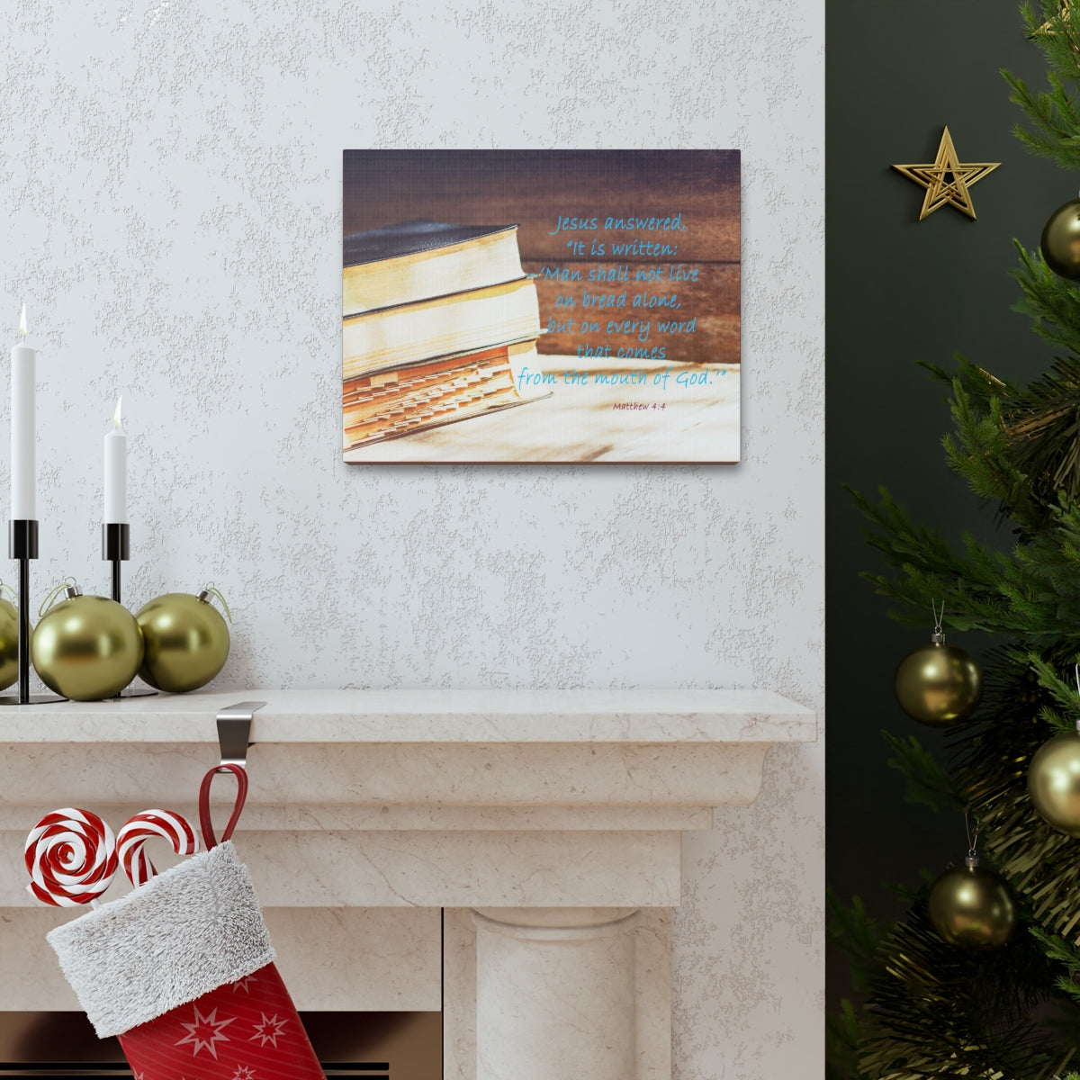 Scripture Walls Mouth Of God Matthew 4:4 Bible Verse Canvas Christian Wall Art Bible Verse Print Ready To Hang Unframed-Express Your Love Gifts