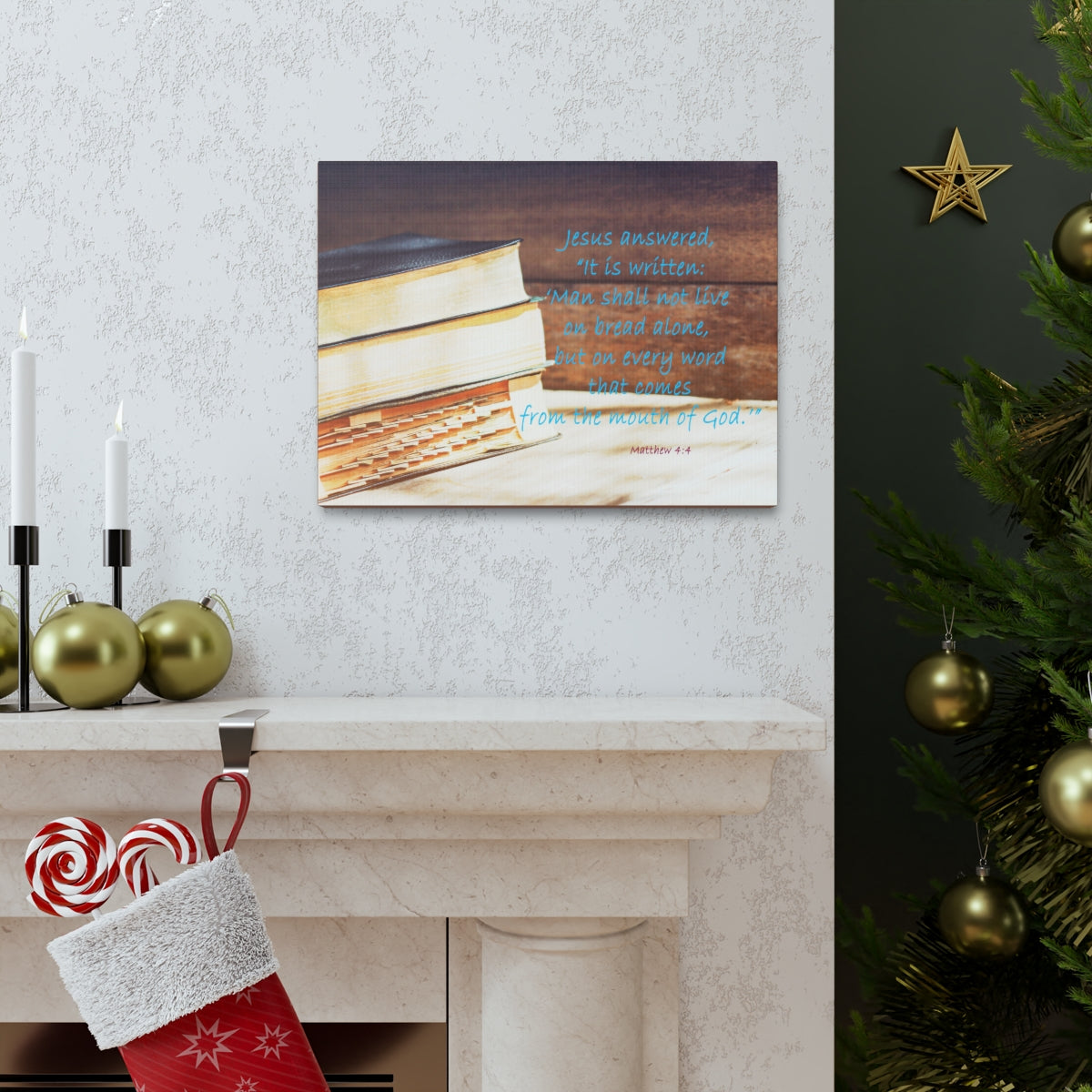 Scripture Walls Mouth Of God Matthew 4:4 Bible Verse Canvas Christian Wall Art Bible Verse Print Ready To Hang Unframed-Express Your Love Gifts