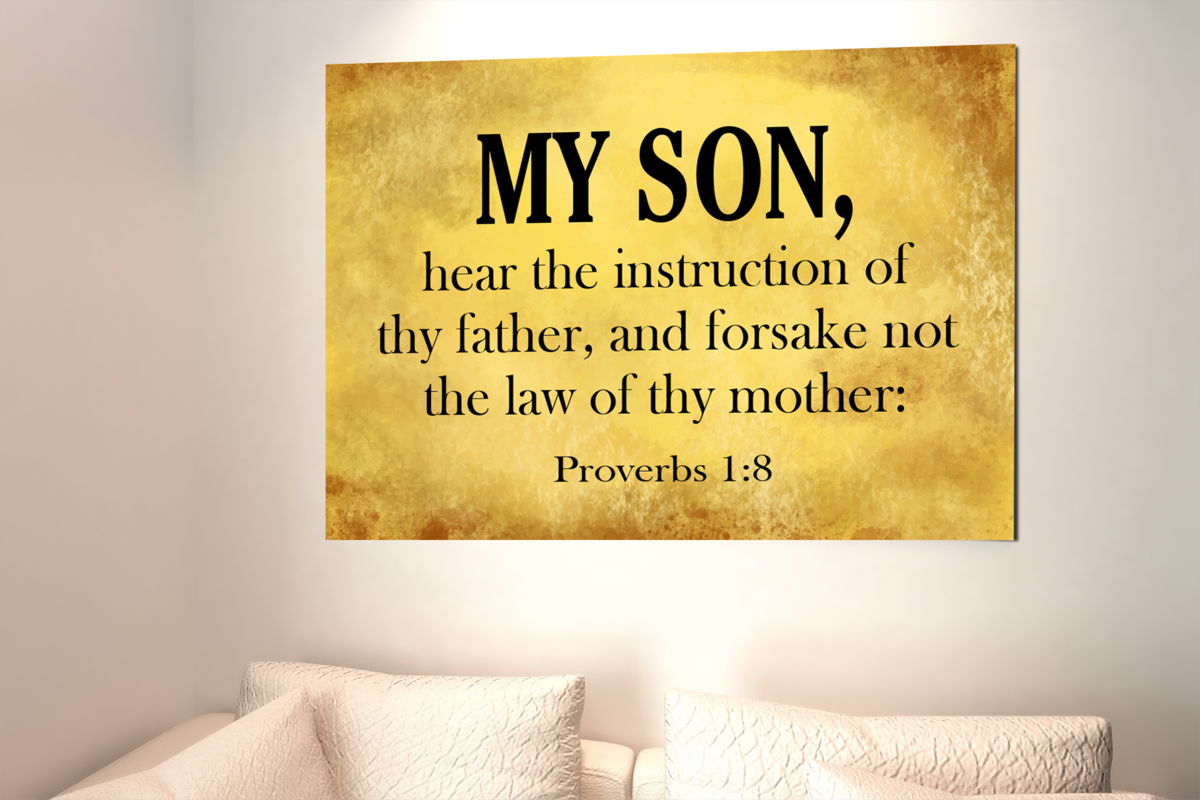 Scripture Walls My Son Proverbs 1:8 Scripture Bible Verse Canvas Christian Wall Art Ready to Hang Unframed-Express Your Love Gifts