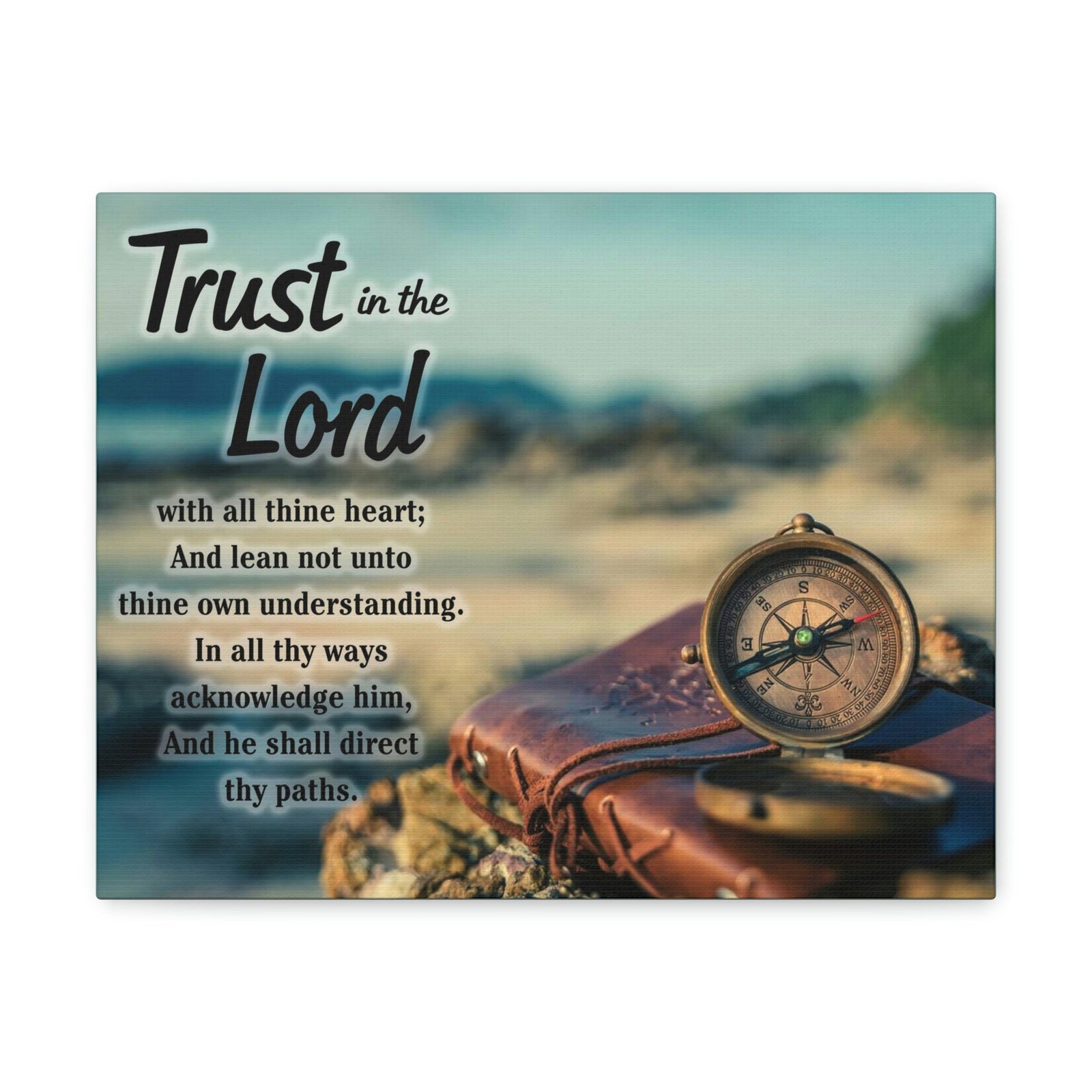 Scripture Walls Nautical Compass Proverbs 3:5 Bible Verse Canvas Christian Wall Art Ready to Hang Unframed-Express Your Love Gifts