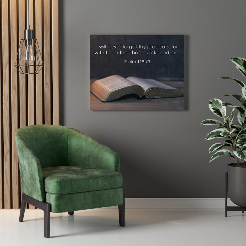 Scripture Walls Never Forget Thy Precepts Psalm 119:93 Bible Verse Canvas Christian Wall Art Ready to Hang Unframed-Express Your Love Gifts