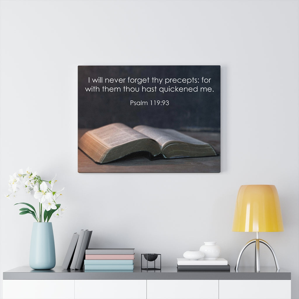 Scripture Walls Never Forget Thy Precepts Psalm 119:93 Bible Verse Canvas Christian Wall Art Ready to Hang Unframed-Express Your Love Gifts