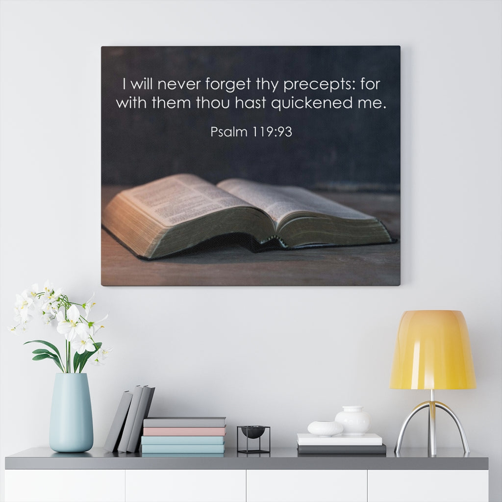 Scripture Walls Never Forget Thy Precepts Psalm 119:93 Bible Verse Canvas Christian Wall Art Ready to Hang Unframed-Express Your Love Gifts