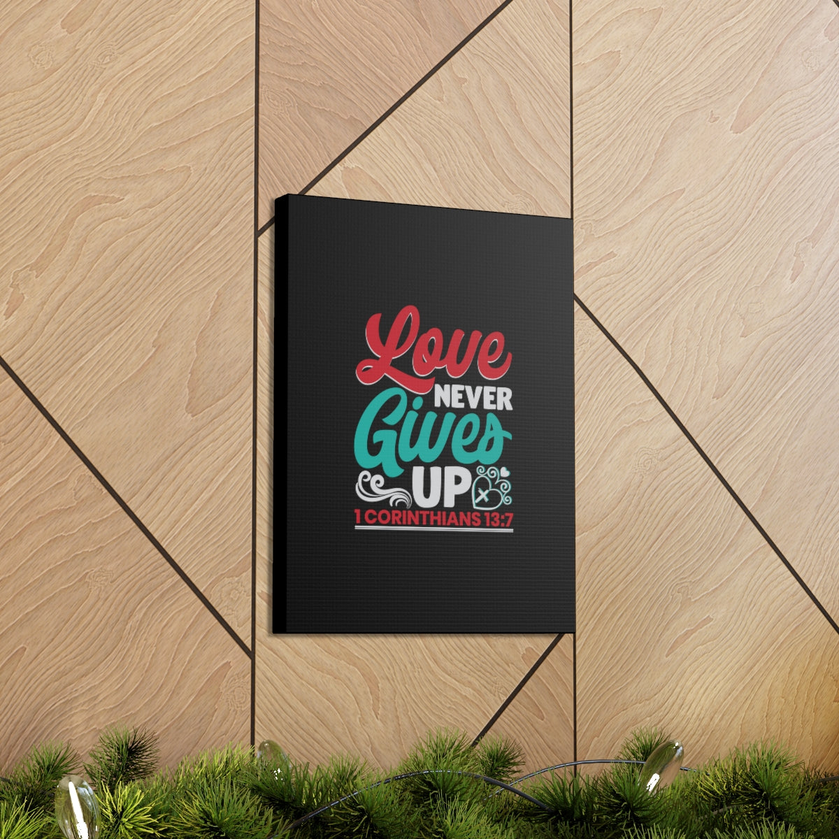 Scripture Walls Never Gives Up 1 Corinthians 13:7 Read & Teal Bible Verse Canvas Christian Wall Art Ready to Hang Unframed-Express Your Love Gifts