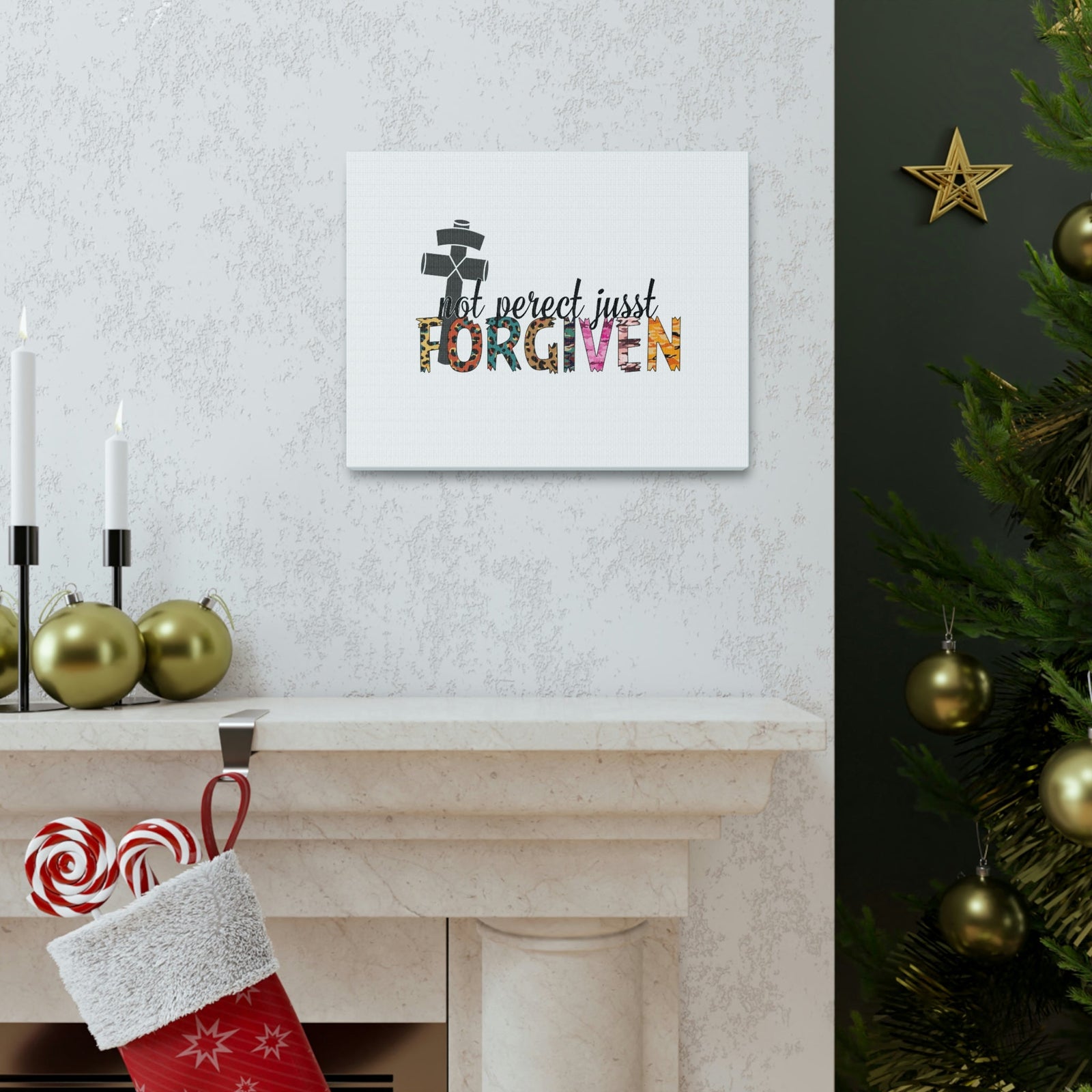 Scripture Walls Not Perfect, Just Forgiven 1 John 2:12 Colored Cross Christian Wall Art Bible Verse Print Ready to Hang Unframed-Express Your Love Gifts