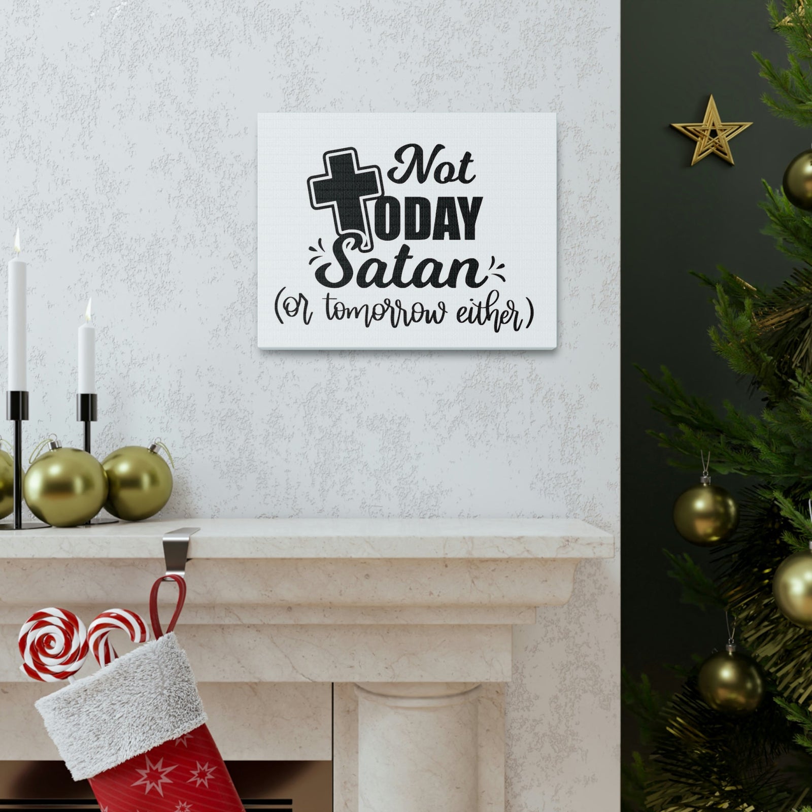 Scripture Walls Not Today Satan 1 Corinthians 10:13 Bible Verse Canvas Christian Wall Art Ready to Hang Unframed-Express Your Love Gifts