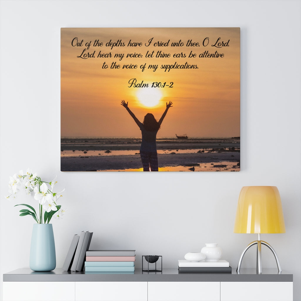 Scripture Walls Out of The Depths Psalm 130:1-2 Bible Verse Canvas Christian Wall Art Ready to Hang Unframed-Express Your Love Gifts