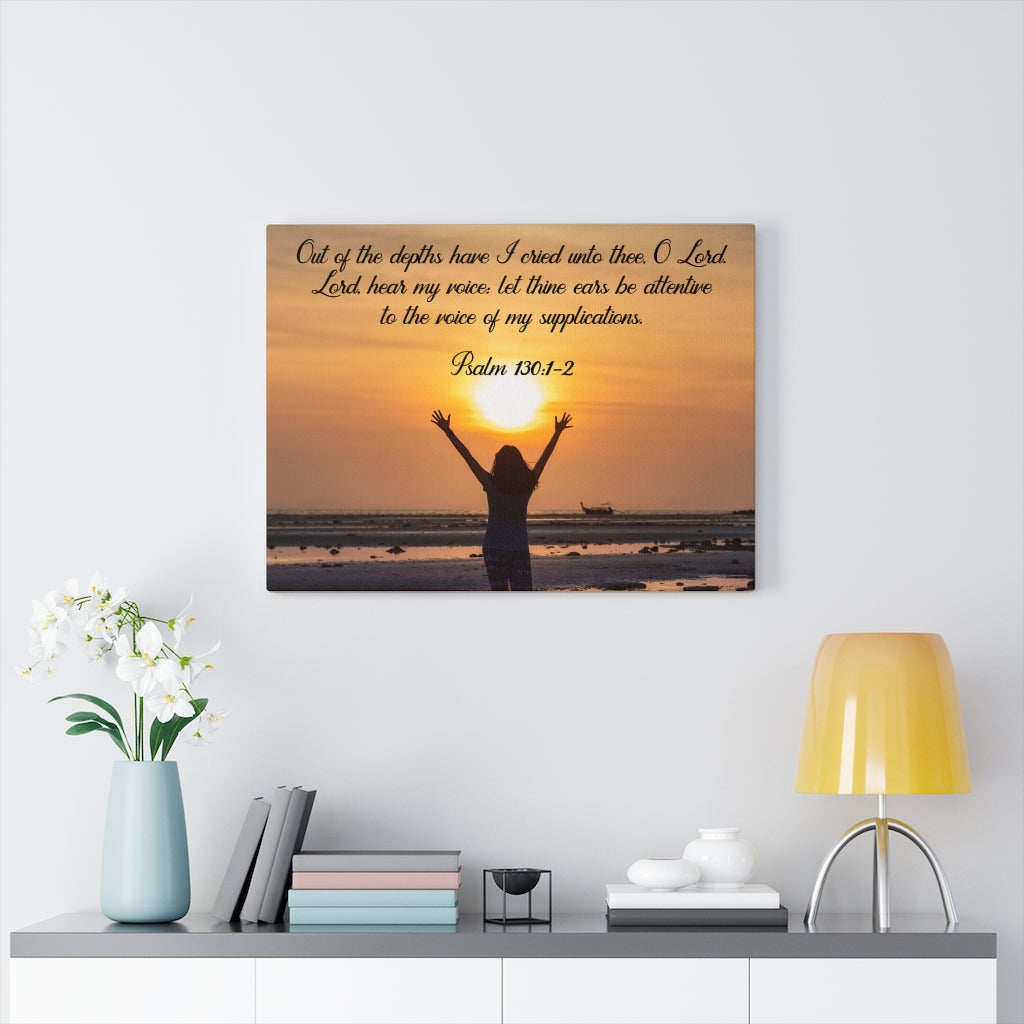 Scripture Walls Out of The Depths Psalm 130:1-2 Bible Verse Canvas Christian Wall Art Ready to Hang Unframed-Express Your Love Gifts