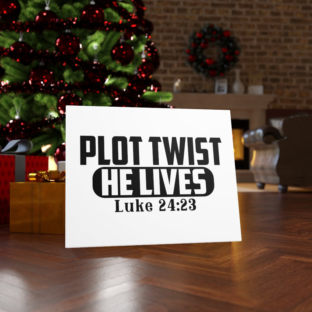 Scripture Walls Plot Twist He lives Luke 24:23 Bible Verse Canvas Christian Wall Art Ready to Hang Unframed-Express Your Love Gifts