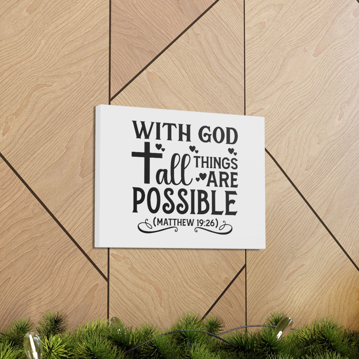 Scripture Walls Possible Matthew 19:26 Cross Heart Bible Verse Canvas Christian Wall Art Ready to Hang Unframed-Express Your Love Gifts