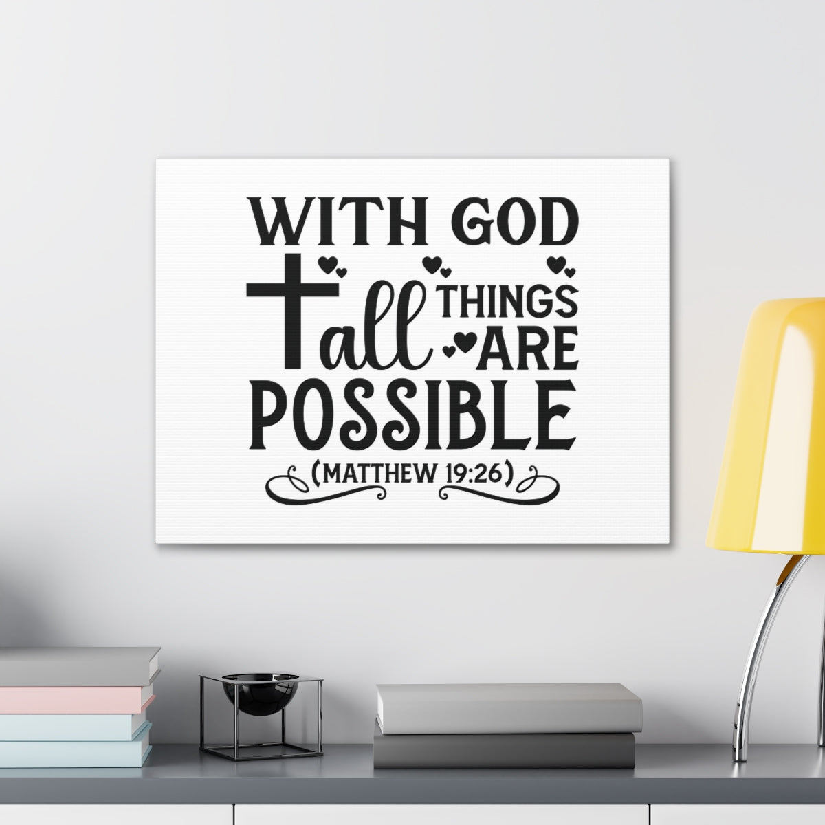 Scripture Walls Possible Matthew 19:26 Cross Heart Bible Verse Canvas Christian Wall Art Ready to Hang Unframed-Express Your Love Gifts
