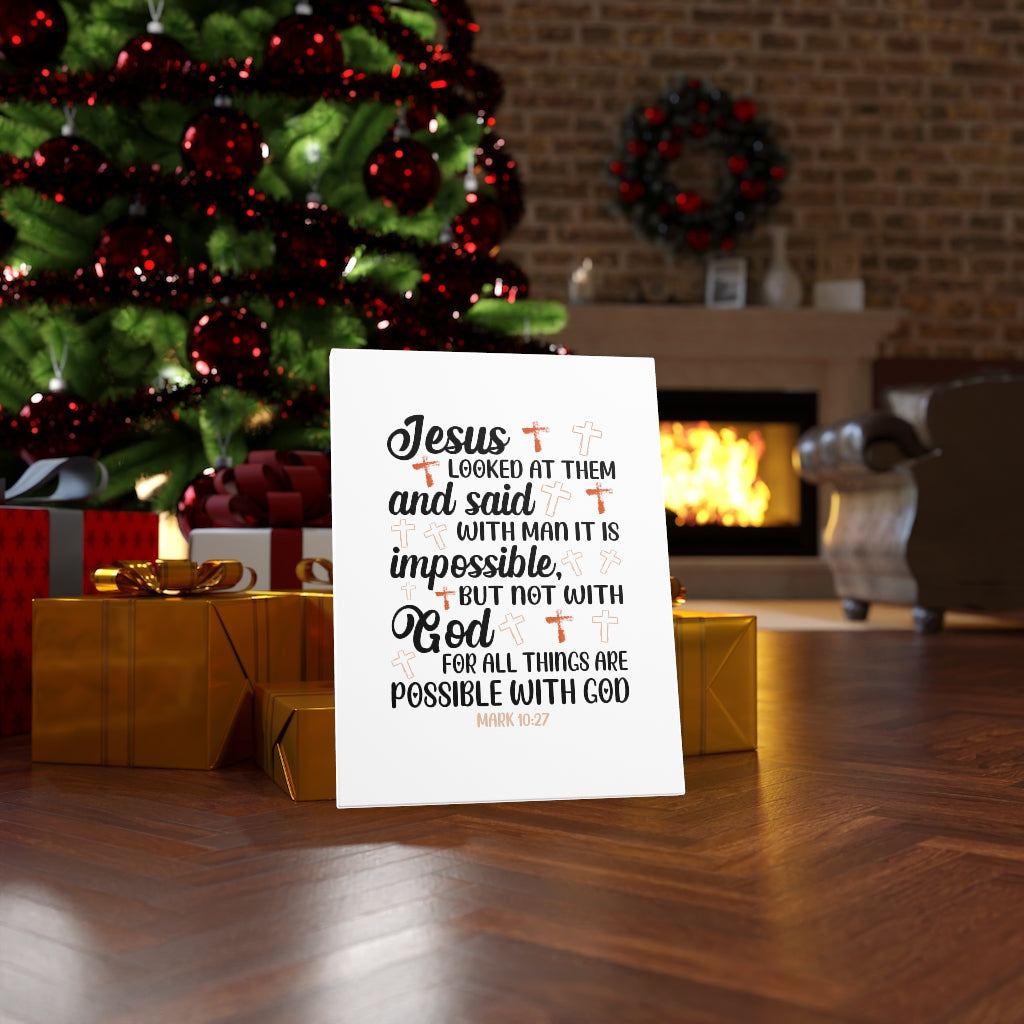 Scripture Walls Possible With God Mark 10:27 Bible Verse Canvas Christian Wall Art Ready to Hang Unframed-Express Your Love Gifts