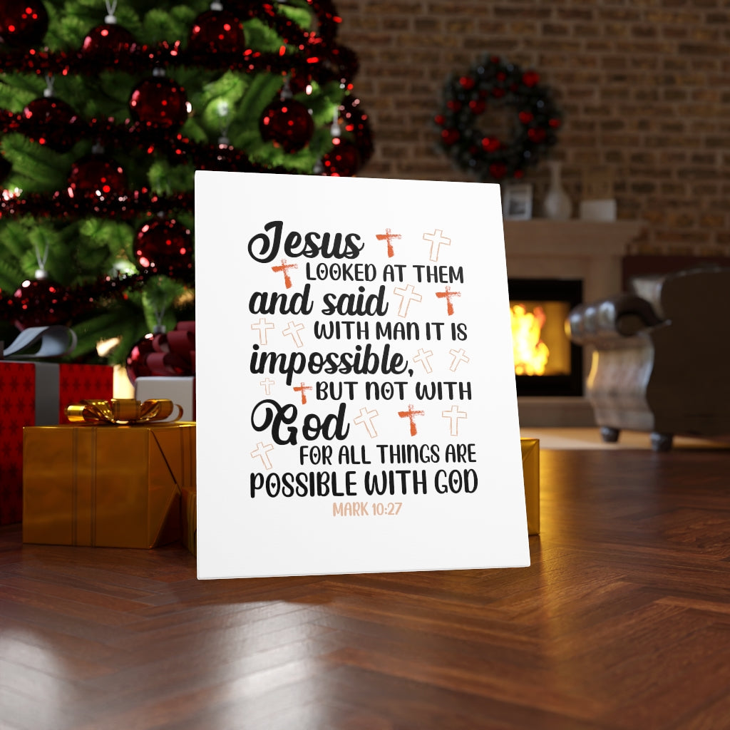 Scripture Walls Possible With God Mark 10:27 Bible Verse Canvas Christian Wall Art Ready to Hang Unframed-Express Your Love Gifts