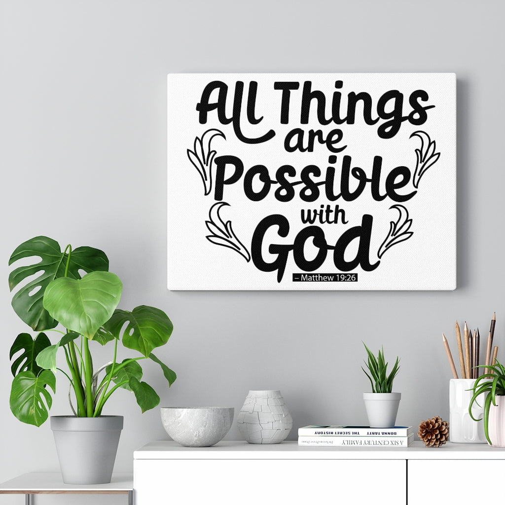 Scripture Walls Possible With God Matthew 19:26 Bible Verse Canvas Christian Wall Art Ready to Hang Unframed-Express Your Love Gifts