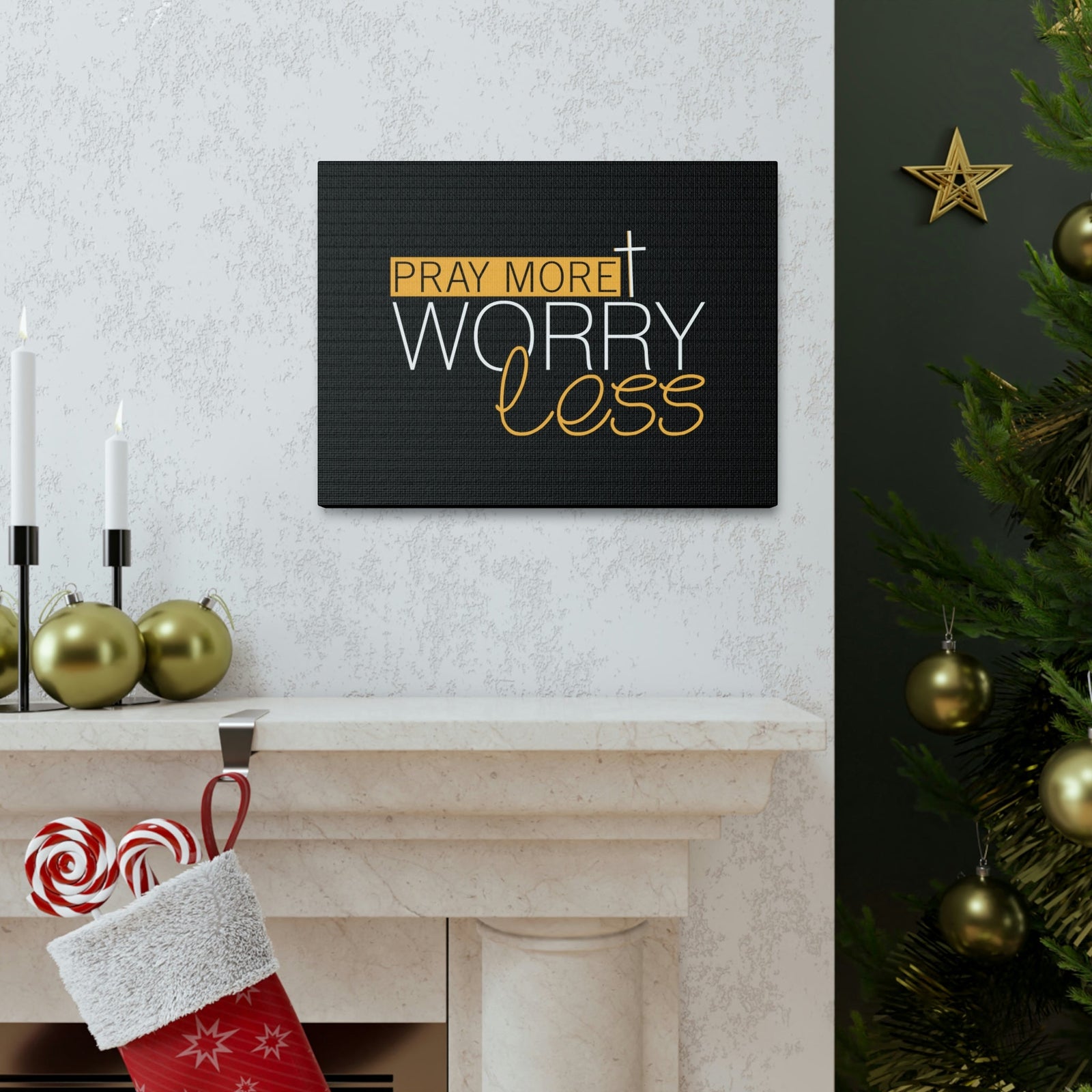 Scripture Walls Pray More, Worry Less Ephesians 6:18 Orange Christian Wall Art Bible Verse Print Ready to Hang Unframed-Express Your Love Gifts