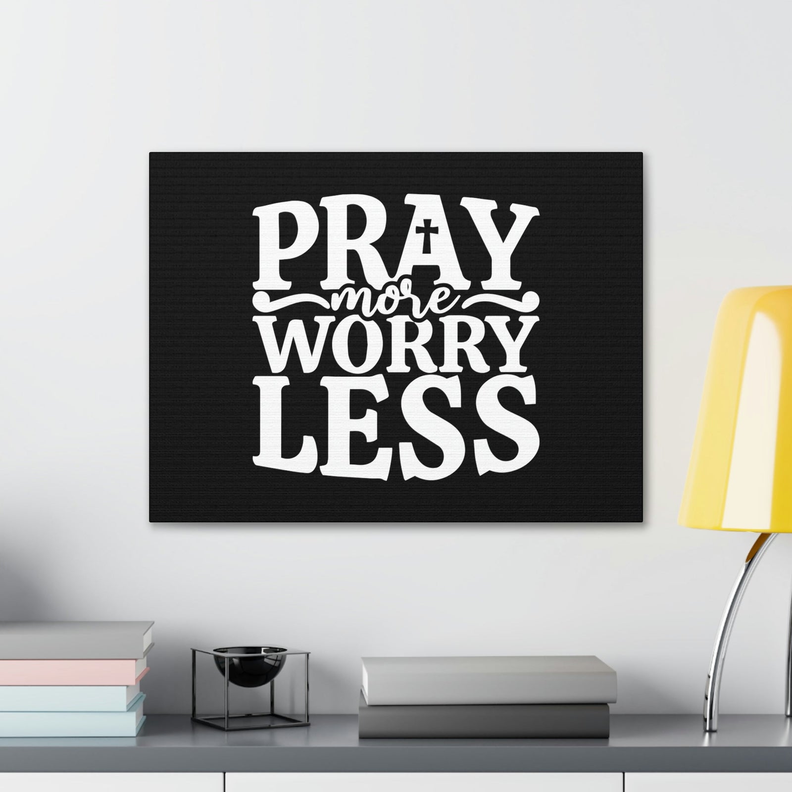 Scripture Walls Pray More Worry Less Philippians 4:6 Black Cross Christian Wall Art Bible Verse Print Ready to Hang Unframed-Express Your Love Gifts