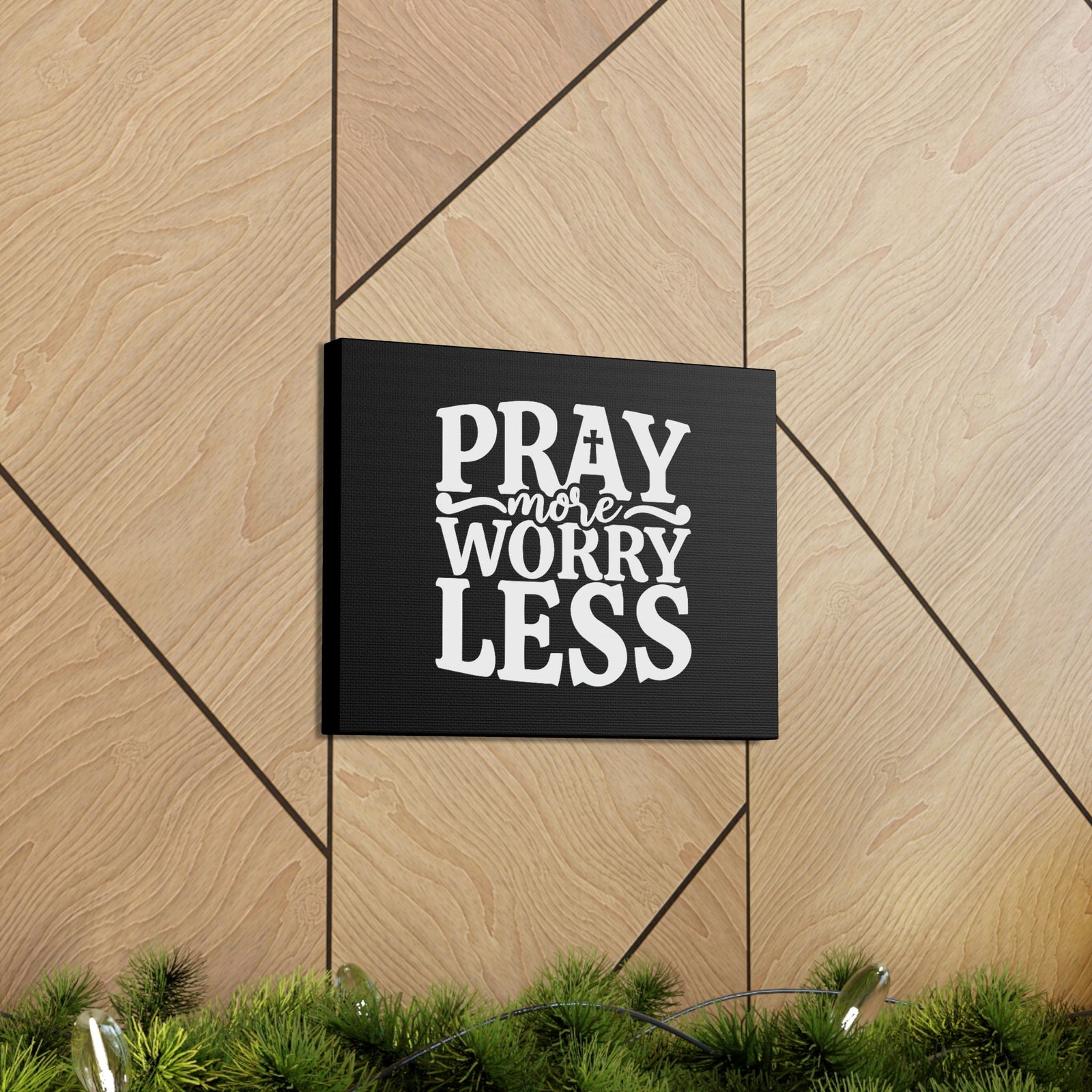 Scripture Walls Pray More Worry Less Philippians 4:6 Black Cross Christian Wall Art Bible Verse Print Ready to Hang Unframed-Express Your Love Gifts