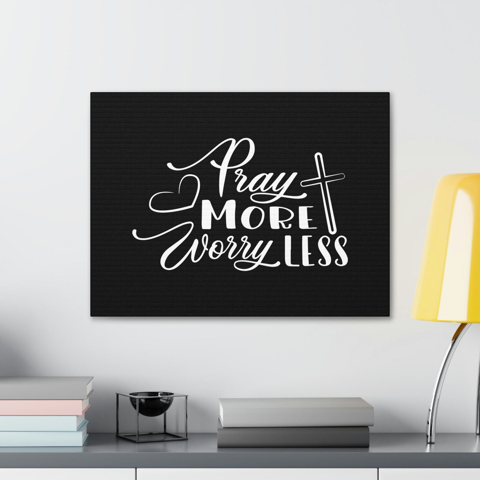 Scripture Walls Pray More Worry Less Philippians 4:6 Heart Black Christian Wall Art Bible Verse Print Ready to Hang Unframed-Express Your Love Gifts