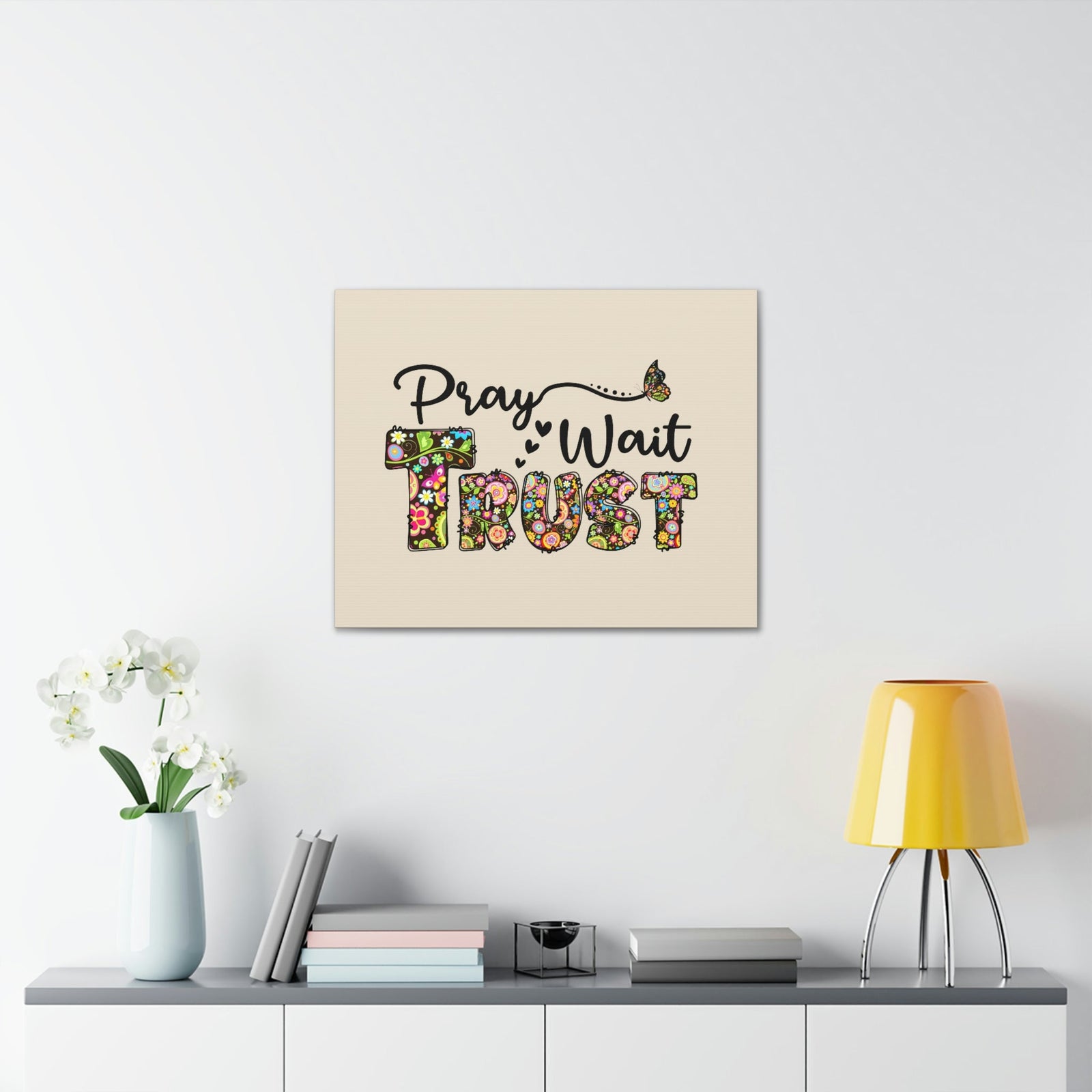 Scripture Walls Pray, Wait, Trust Romans 15:13 Floral Pastel Bible Verse Canvas Christian Wall Art Ready to Hang Unframed-Express Your Love Gifts