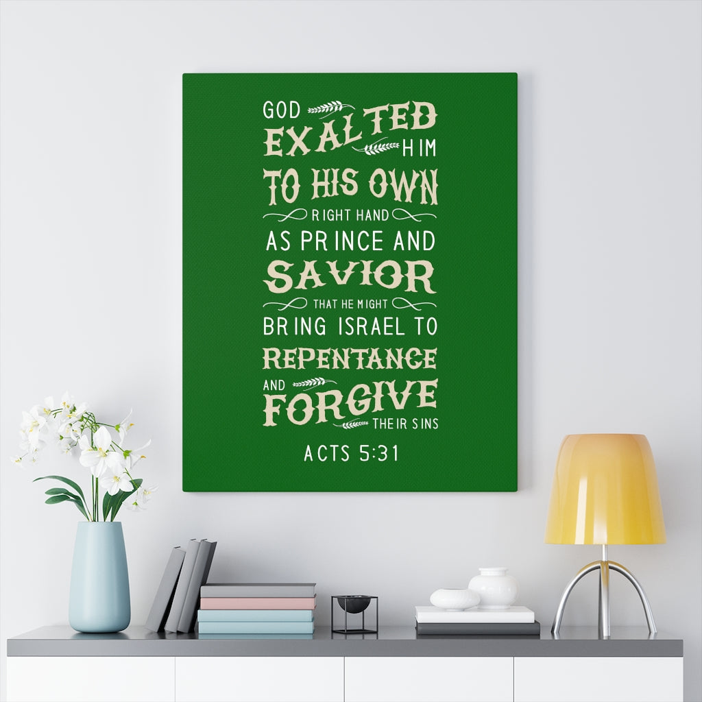 Scripture Walls Prince and Savior Acts 5:31 Bible Verse Canvas Christian Wall Art Ready to Hang Unframed-Express Your Love Gifts