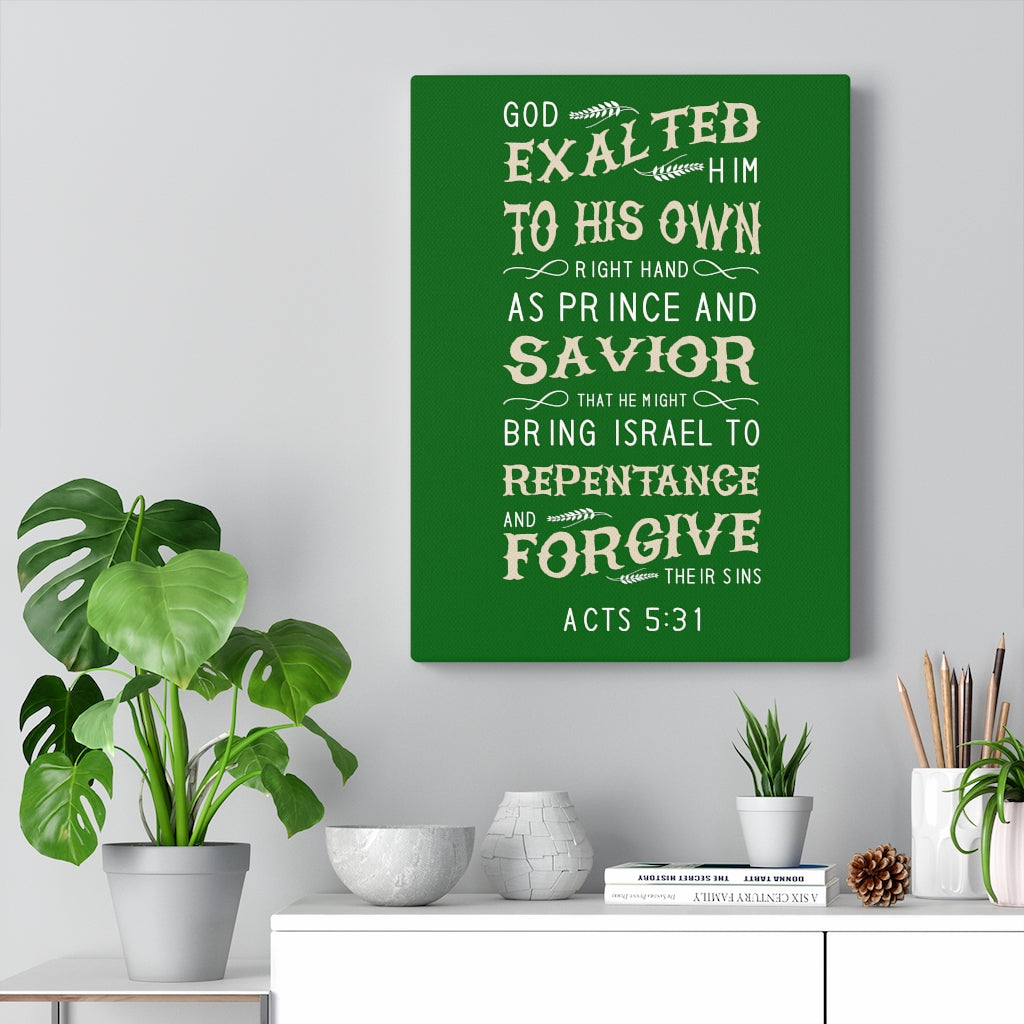 Scripture Walls Prince and Savior Acts 5:31 Bible Verse Canvas Christian Wall Art Ready to Hang Unframed-Express Your Love Gifts