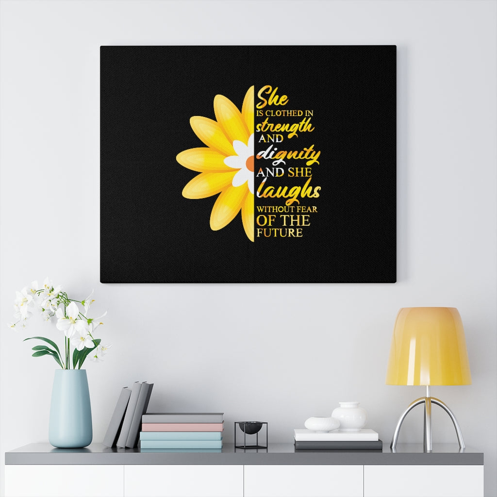 Scripture Walls Proverbs 31:25 Clothed In Strength & Dignity Bible Verse Canvas Christian Wall Art Ready to Hang Unframed-Express Your Love Gifts