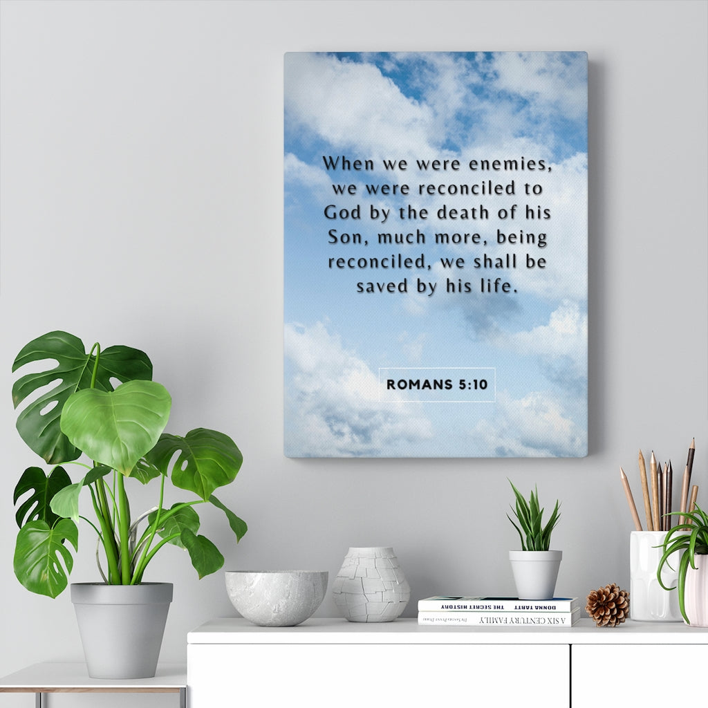 Scripture Walls Reconciled To God Romans 5:10 Bible Verse Canvas Christian Wall Art Ready to Hang Unframed-Express Your Love Gifts