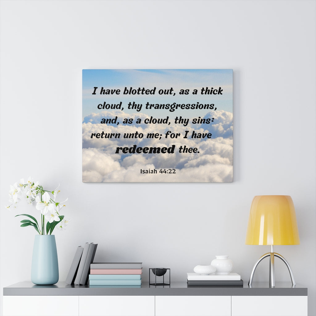Scripture Walls Redeemed Isaiah 44:22 Bible Verse Canvas Christian Wall Art Ready to Hang Unframed-Express Your Love Gifts
