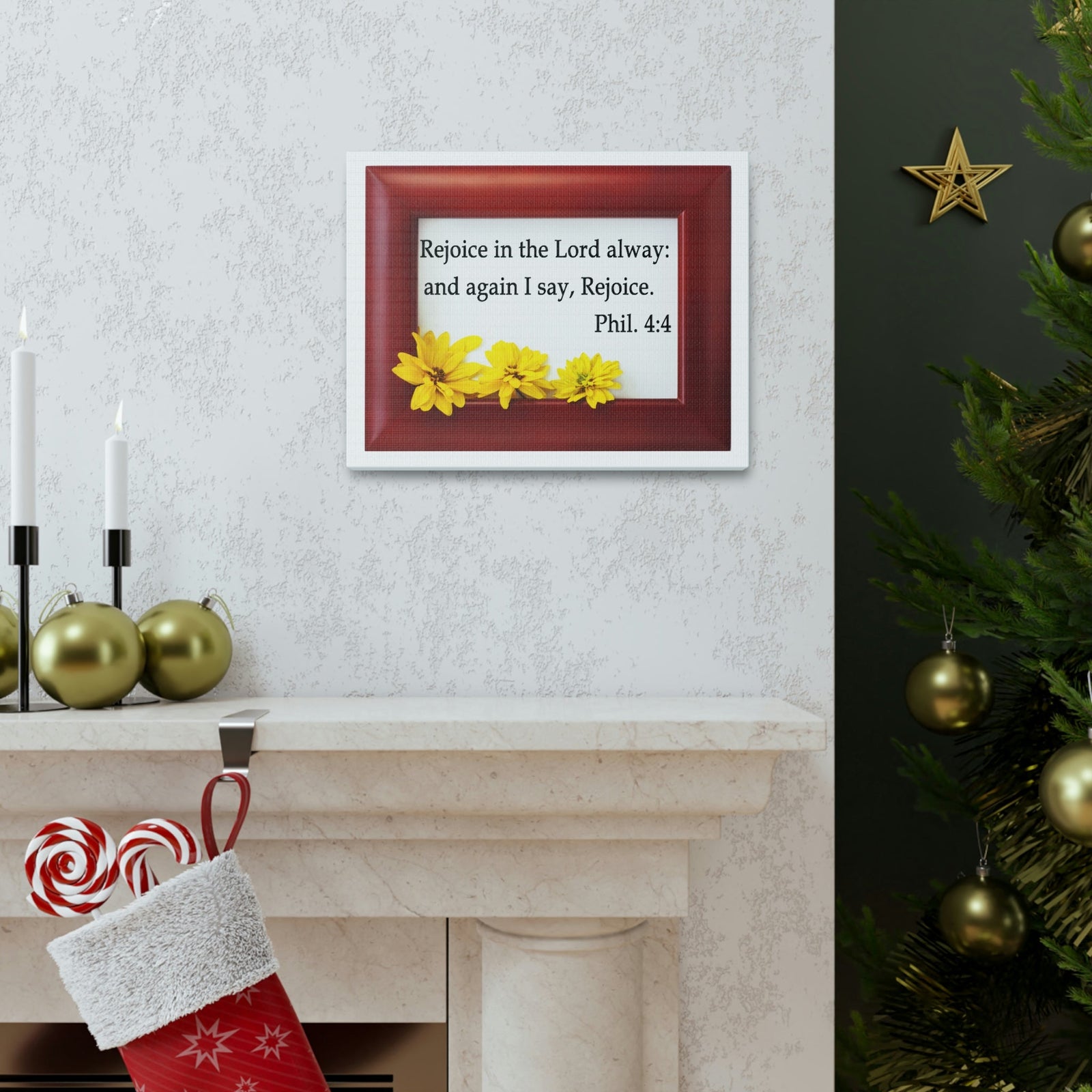 Scripture Walls Rejoice In The Lord Frame Philippians 4:4 Bible Verse Canvas Christian Wall Art Ready to Hang Unframed-Express Your Love Gifts
