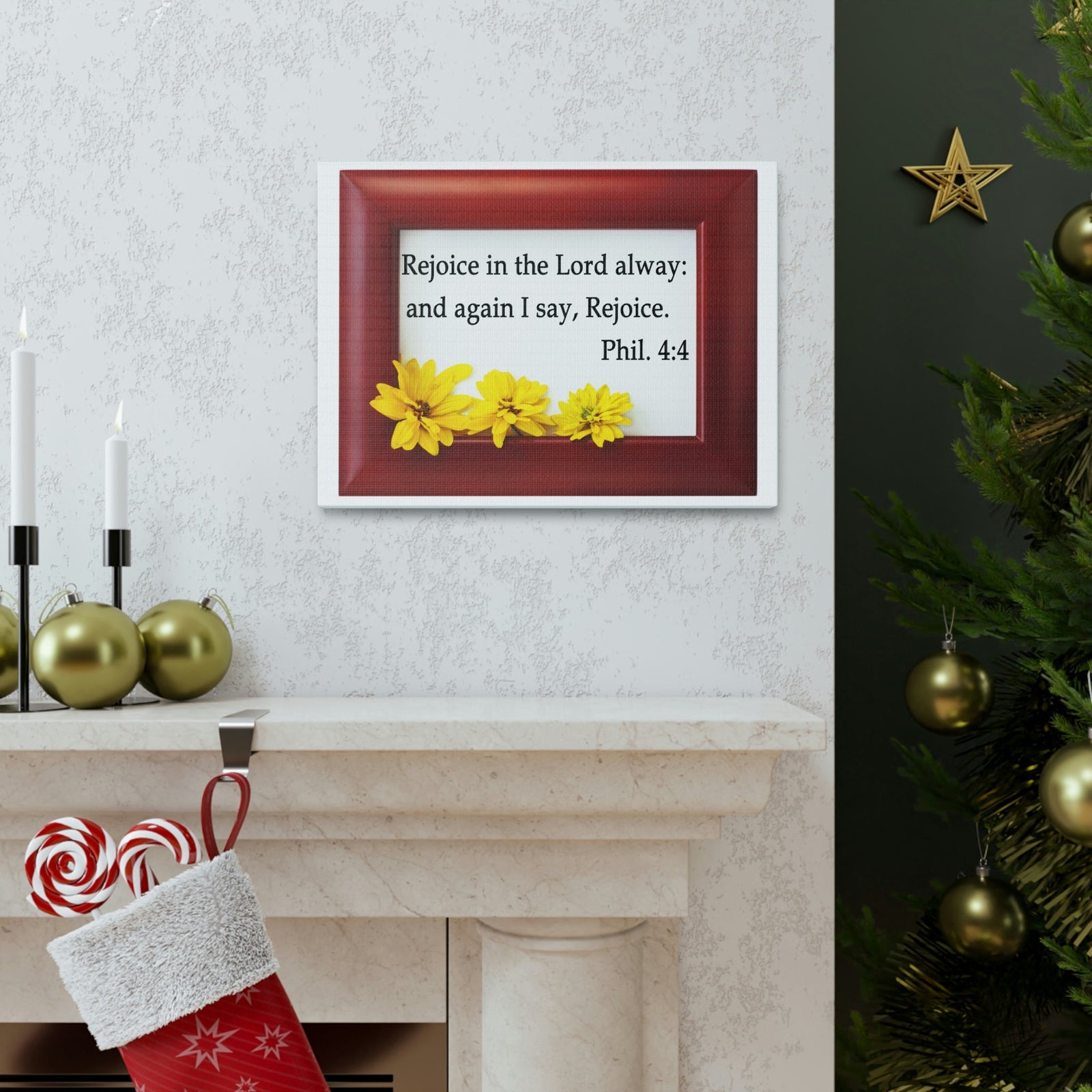 Scripture Walls Rejoice In The Lord Frame Philippians 4:4 Bible Verse Canvas Christian Wall Art Ready to Hang Unframed-Express Your Love Gifts