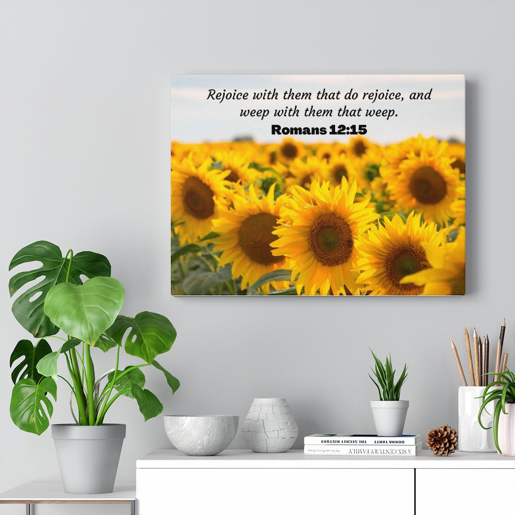 Scripture Walls Rejoice With Them Romans 12:15 Sunflower Bible Verse Canvas Christian Wall Art Ready to Hang Unframed-Express Your Love Gifts