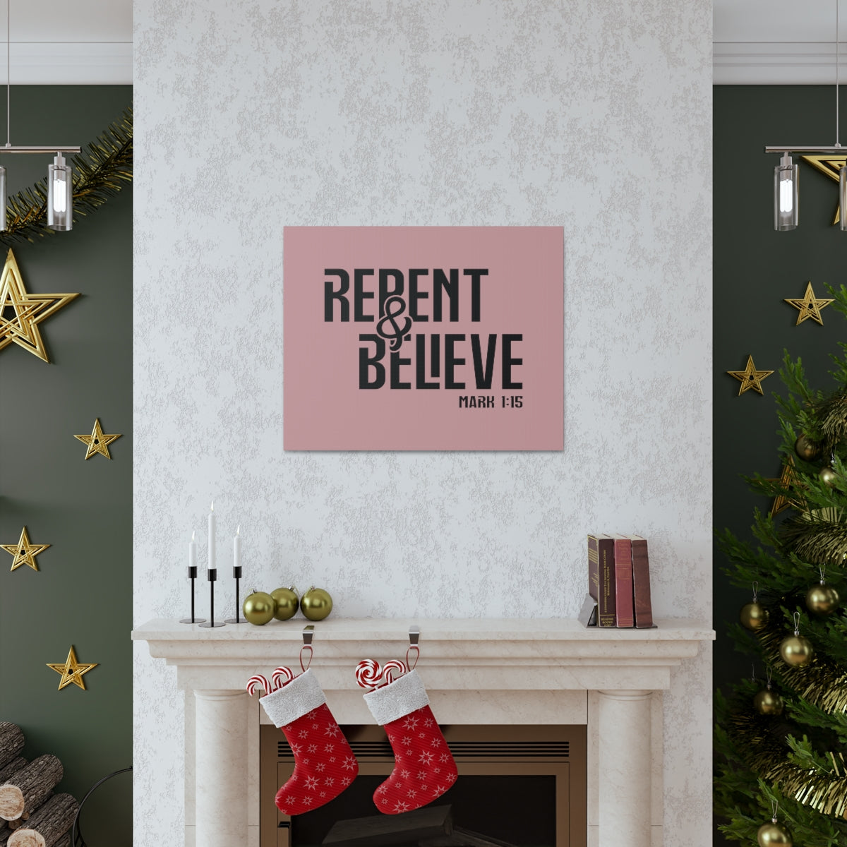 Scripture Walls Repent & Believe Mark 1:15 Light Pink Bible Verse Canvas Christian Wall Art Ready to Hang Unframed-Express Your Love Gifts