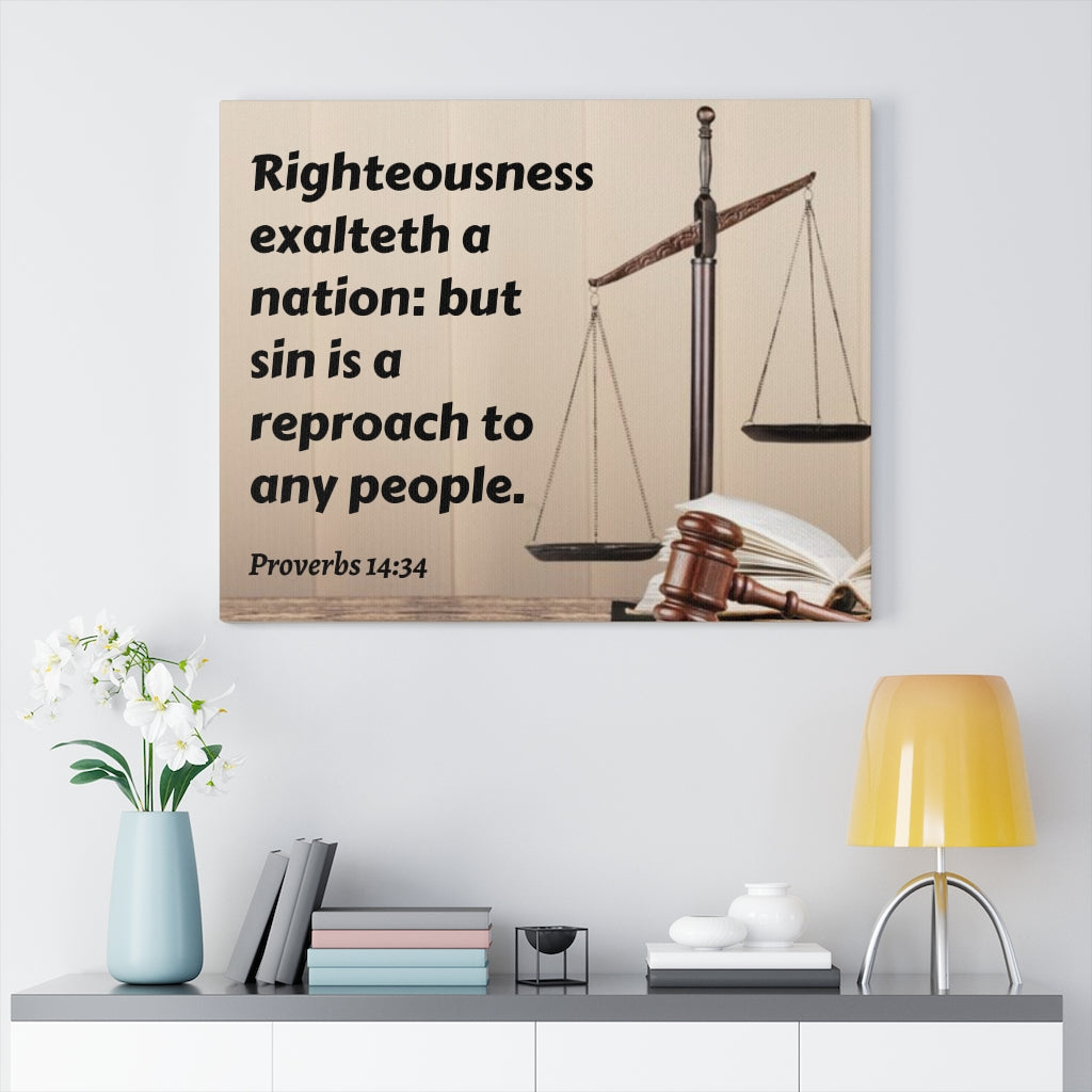Scripture Walls Righteousness Proverbs 14:34 Bible Verse Canvas Christian Wall Art Ready to Hang Unframed-Express Your Love Gifts