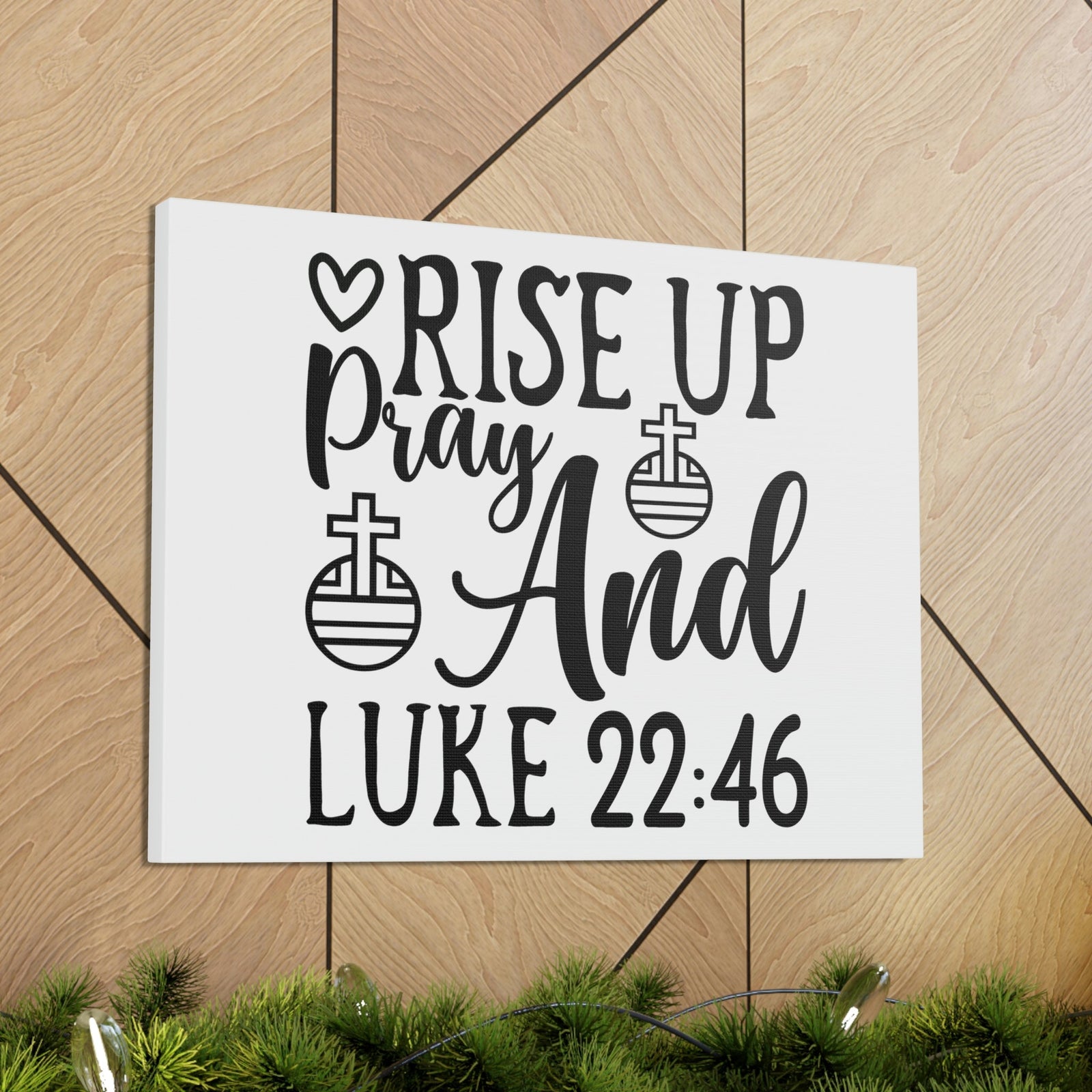 Scripture Walls Rise Up And Pray Heart And Cross Luke 22:46 Bible Verse Canvas Christian Wall Art Ready to Hang Unframed-Express Your Love Gifts