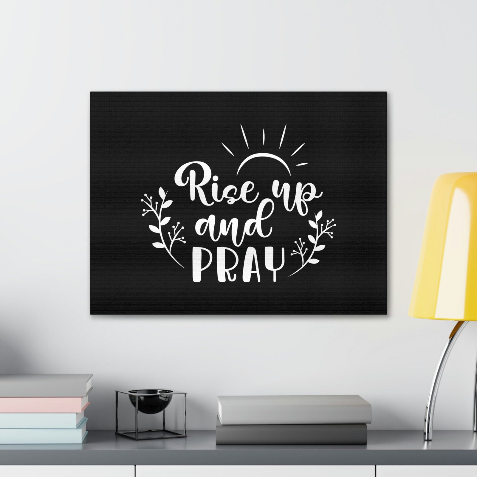Scripture Walls Rise Up And Pray Mark 1:35 Sun Rays Black Christian Wall Art Bible Verse Print Ready to Hang Unframed-Express Your Love Gifts