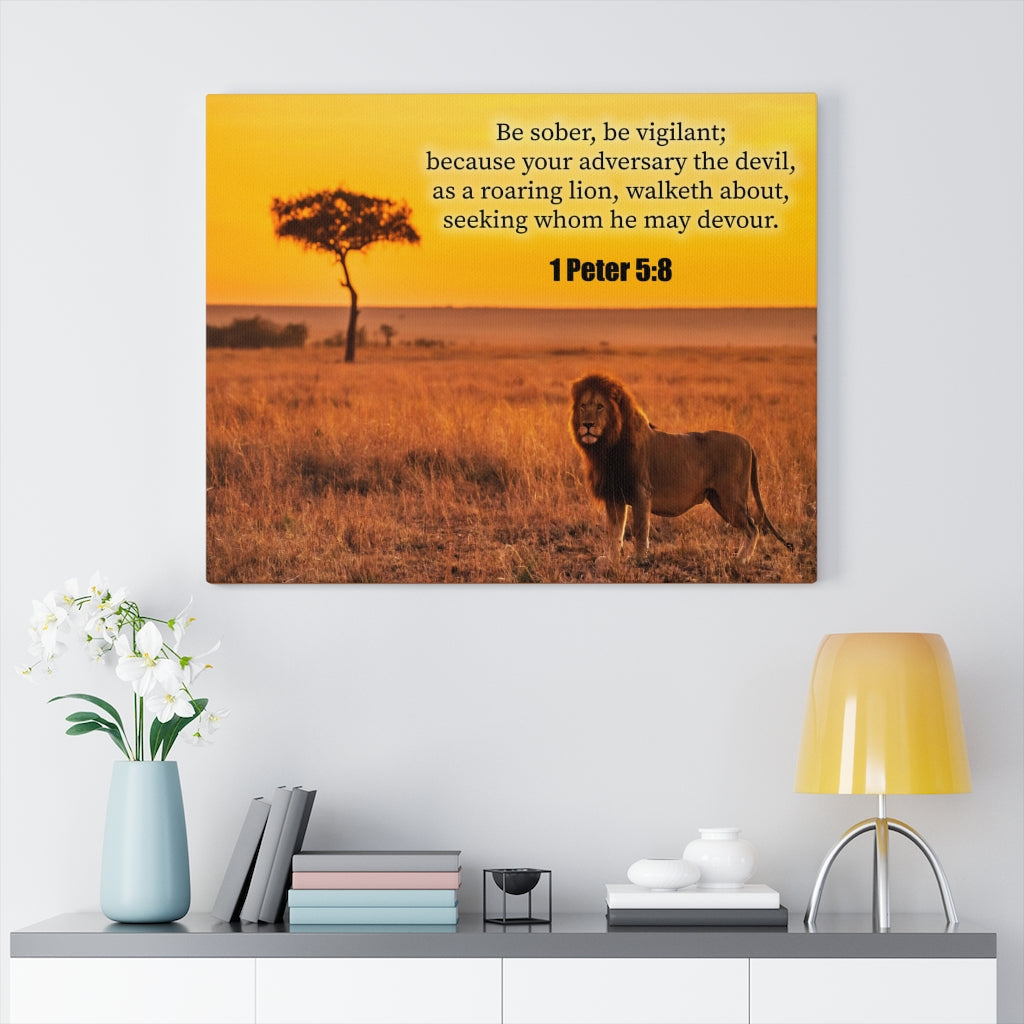 Scripture Walls Roaring Lion 1 Peter 5:8 Bible Verse Canvas Christian Wall Art Ready to Hang Unframed-Express Your Love Gifts