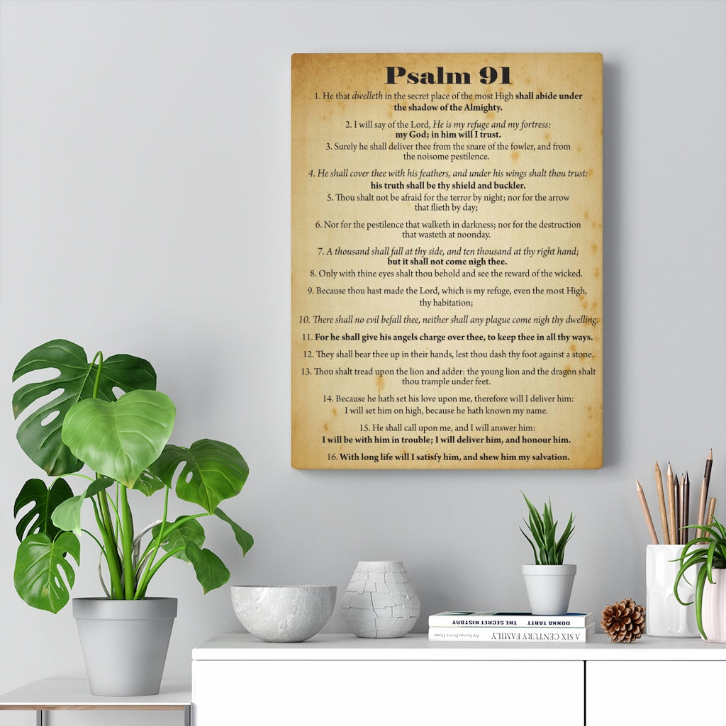 Scripture Walls Psalm 91 Safe In God's Hands Bible Chapter Canvas Christian Wall Art Ready to Hang Unframed-Express Your Love Gifts