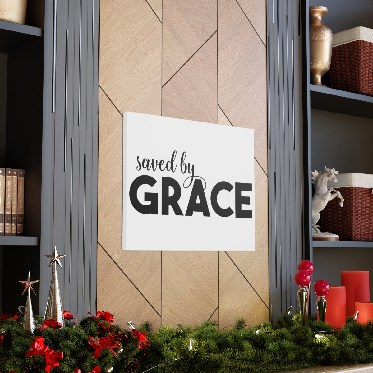 Scripture Walls Saved By Grace Ephesians 2:8-9 White Christian Wall Art Print Ready to Hang Unframed-Express Your Love Gifts