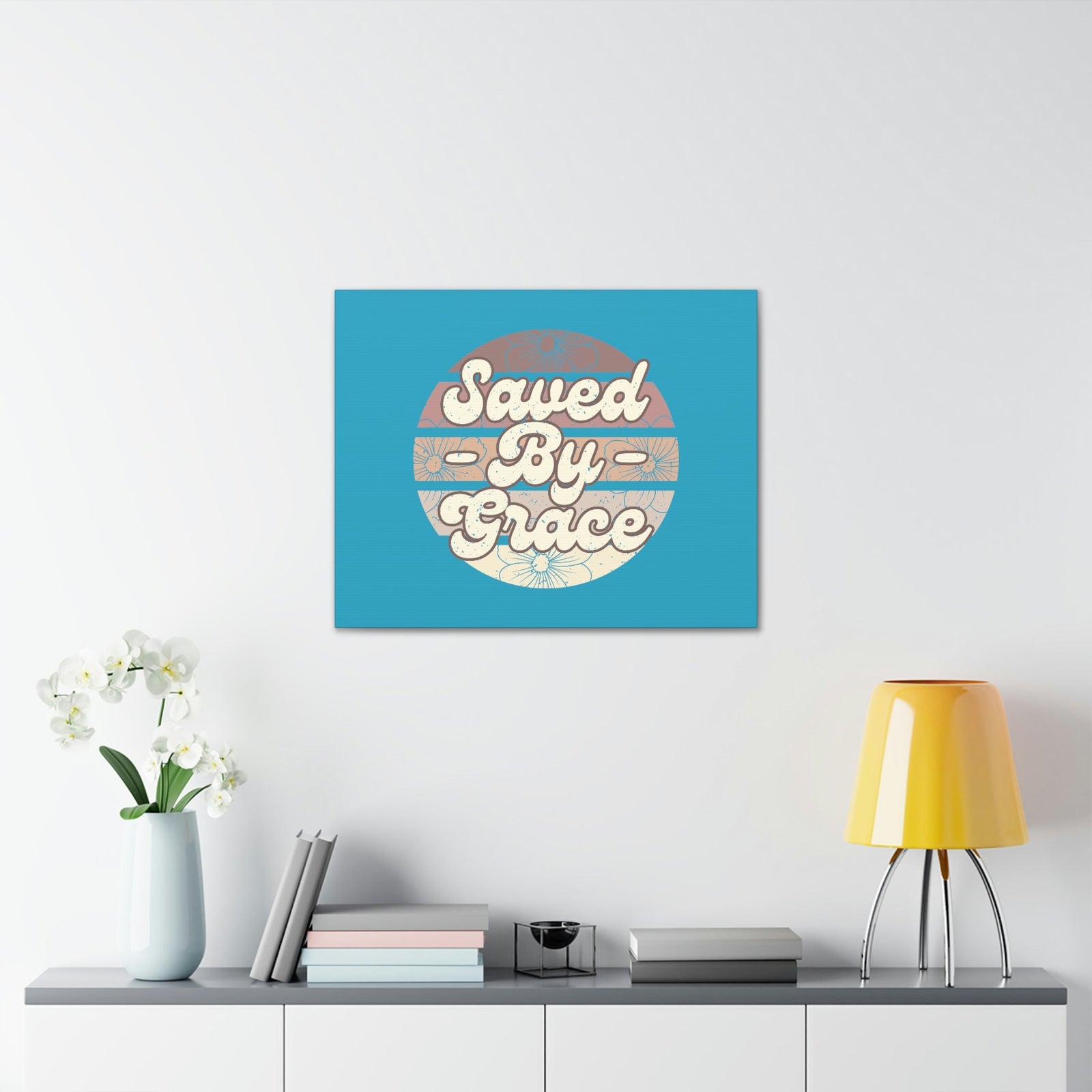 Scripture Walls Saved By Grace Ephesians 2:8 Circle Blue Christian Wall Art Bible Verse Print Ready to Hang Unframed-Express Your Love Gifts