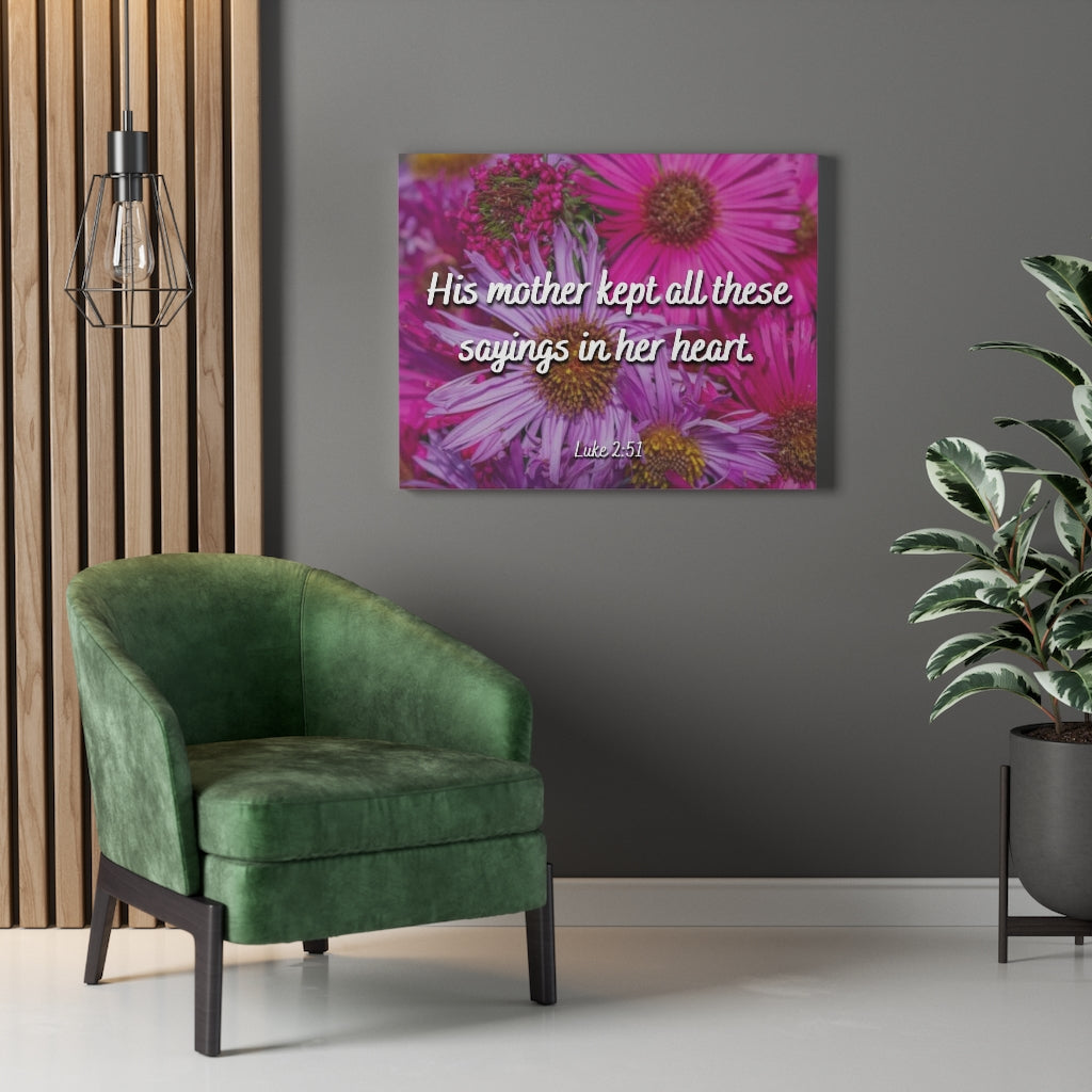 Scripture Walls Sayings In Her Heart Luke 2:51 Bible Verse Canvas Christian Wall Art Ready to Hang Unframed-Express Your Love Gifts