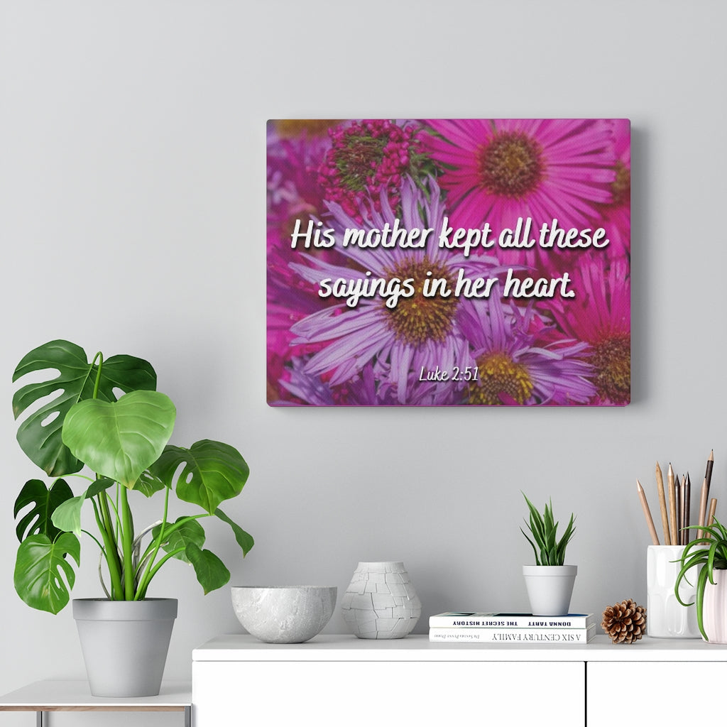 Scripture Walls Sayings In Her Heart Luke 2:51 Bible Verse Canvas Christian Wall Art Ready to Hang Unframed-Express Your Love Gifts